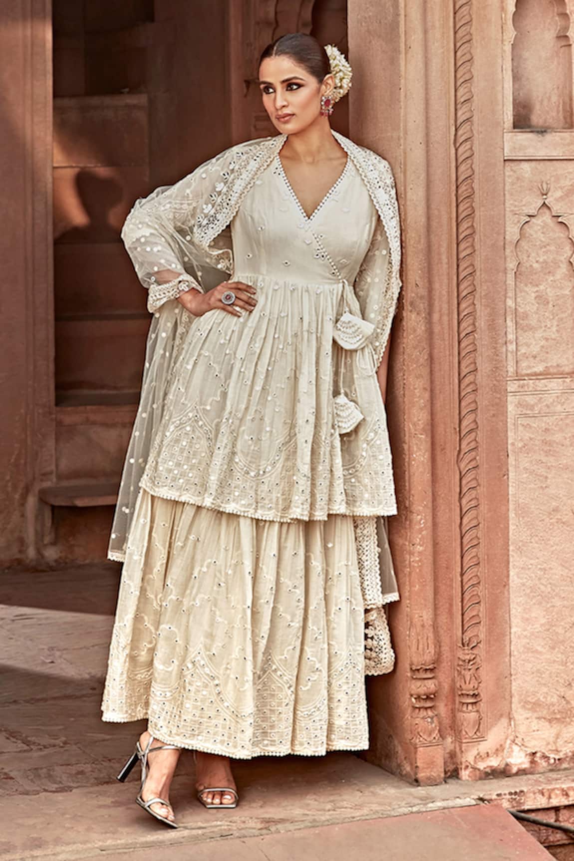 Preevin Cotton Mul Layered Angrakha Anarkali With Dupatta 