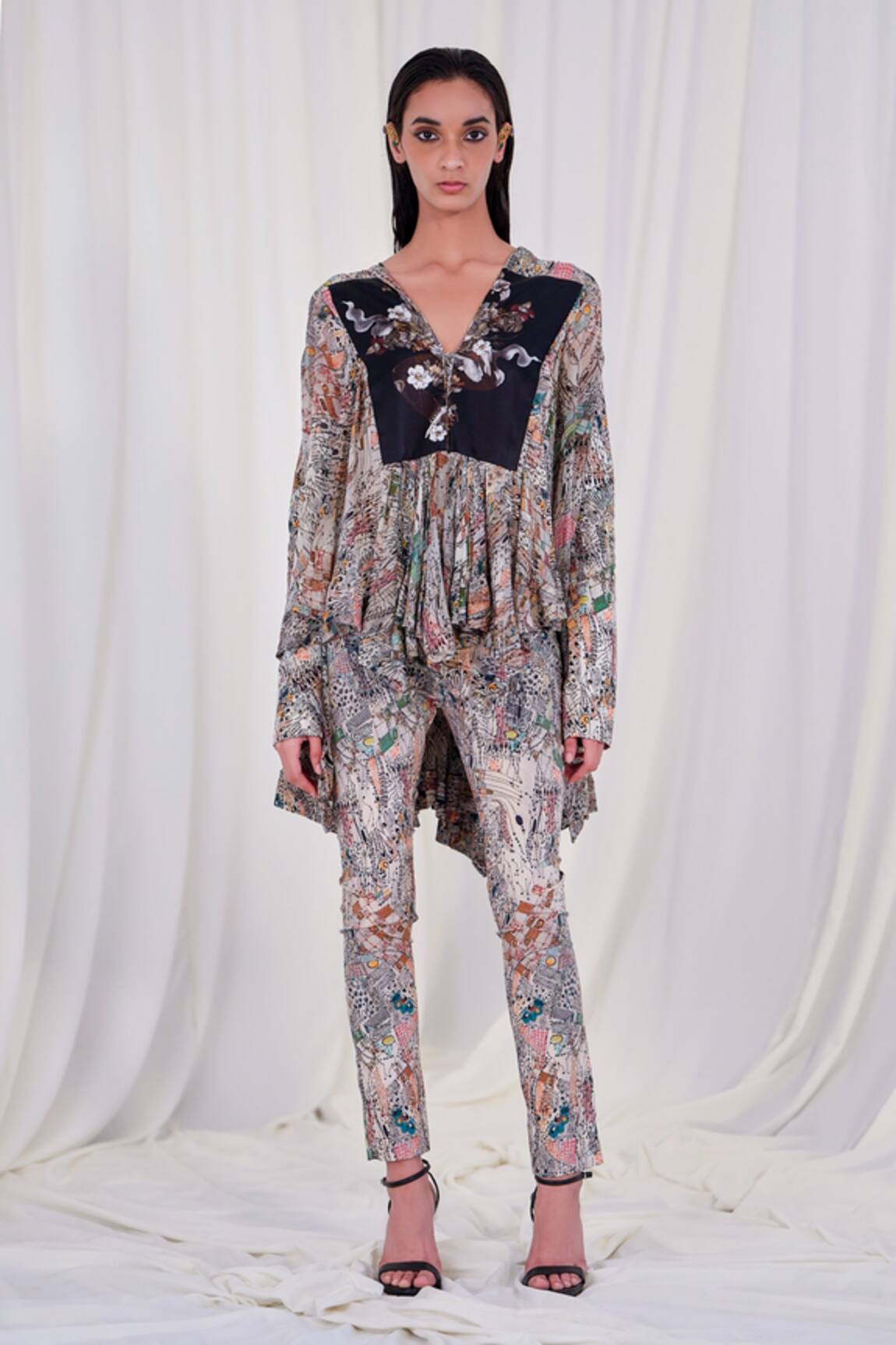 AK-OK Abstract Print Top & Pant Set