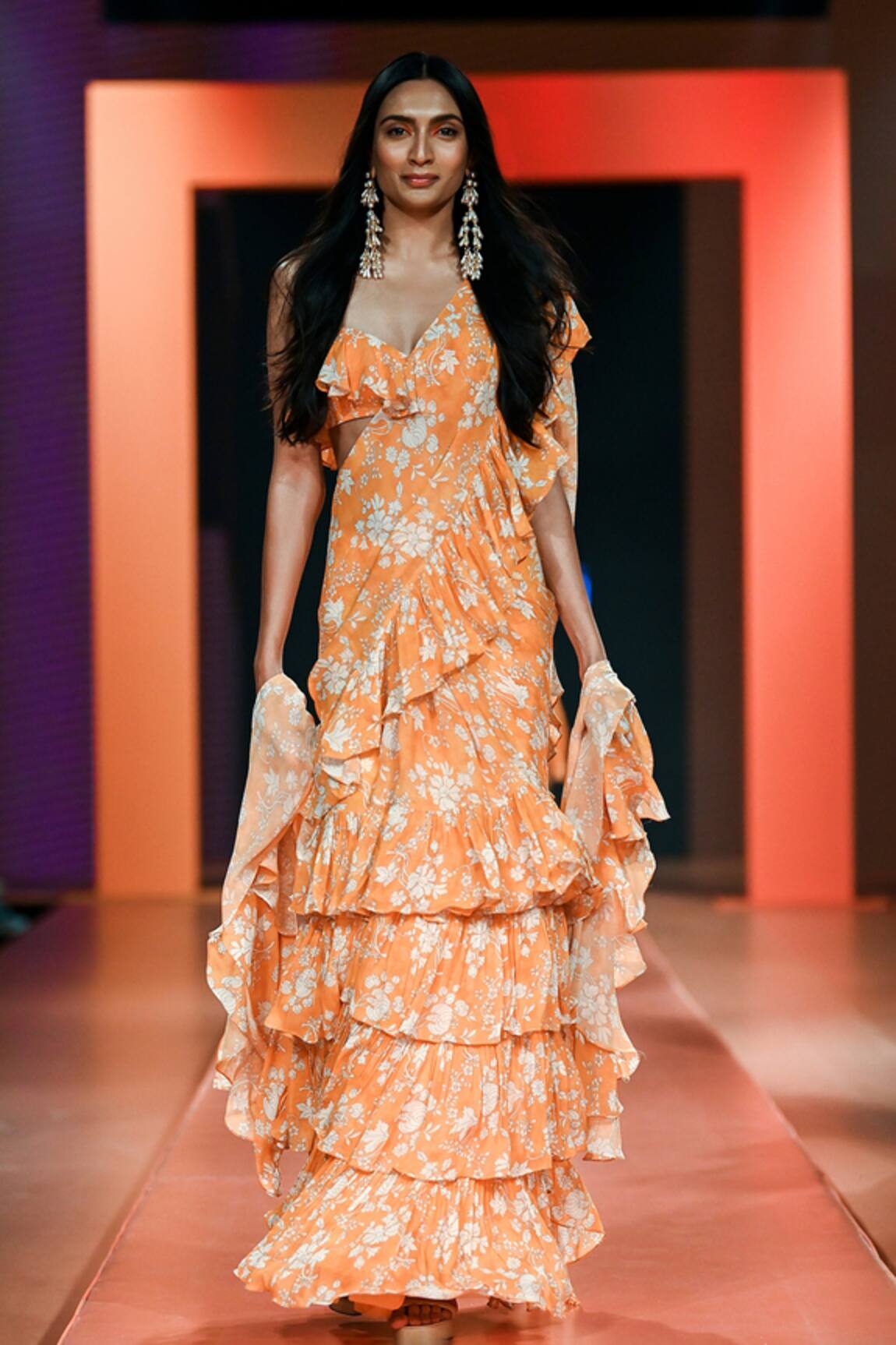 Arpita Mehta Ruffle Pre-Draped Saree With Blouse