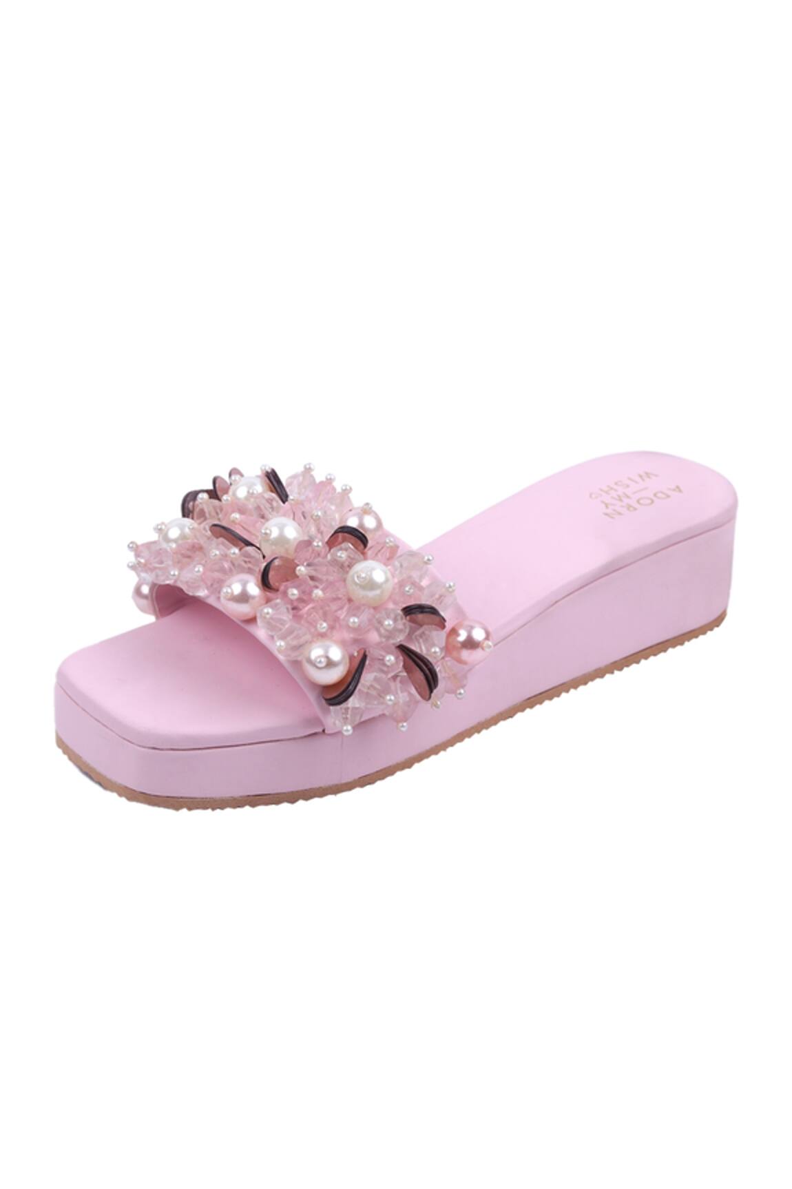 Adorn My Wish Pink Embellished Platform Heels 