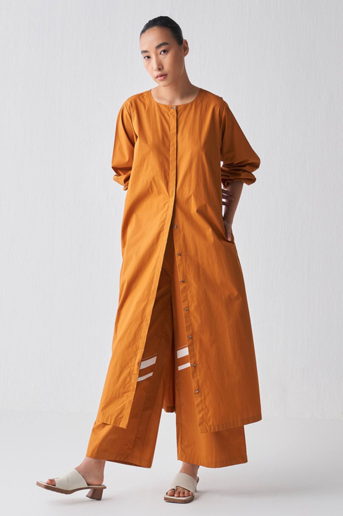 Three Rust Plain Jacket Tunic With Pant