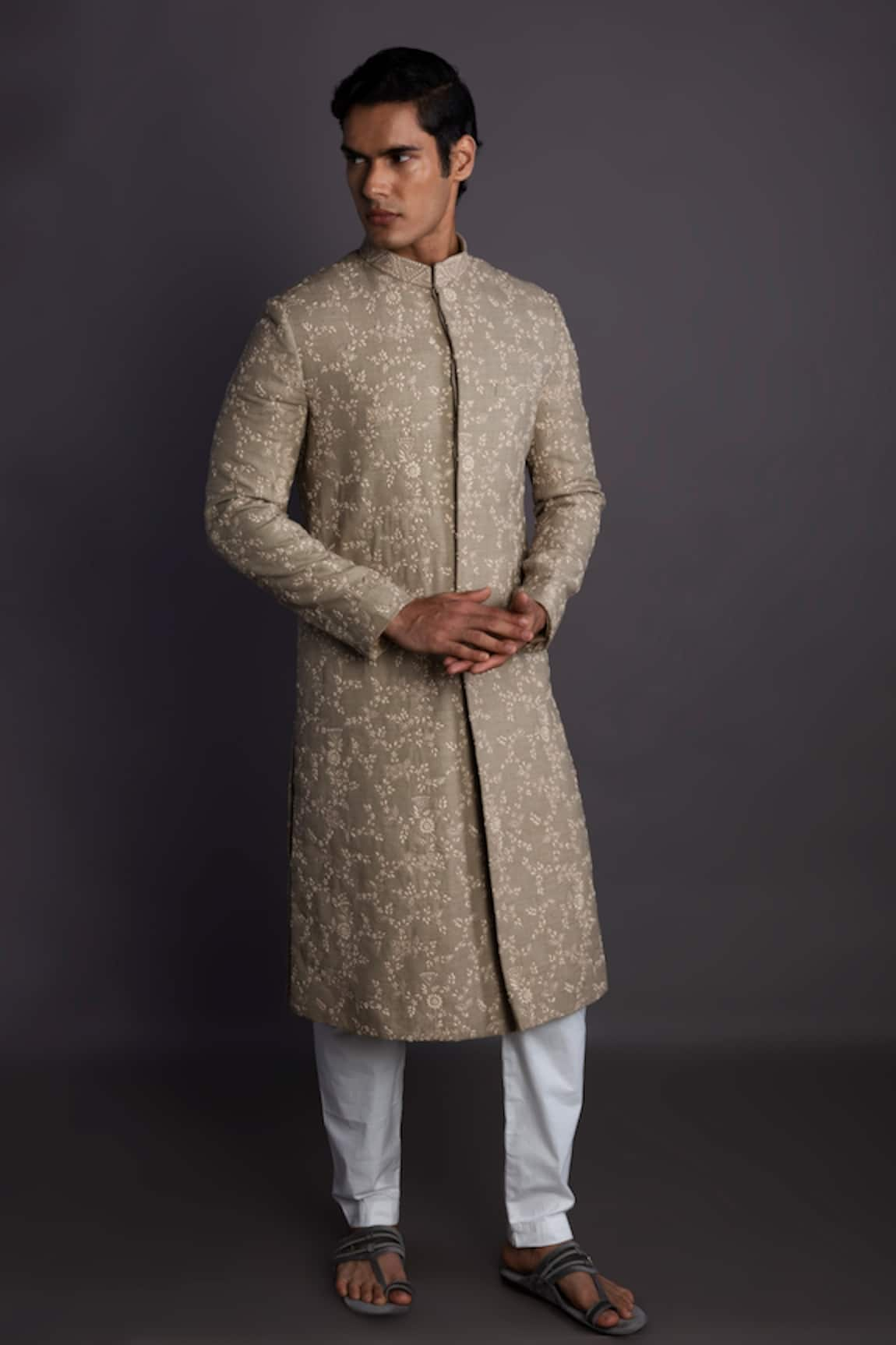 GRAM OF INK Floral Embroidered Sherwani Set