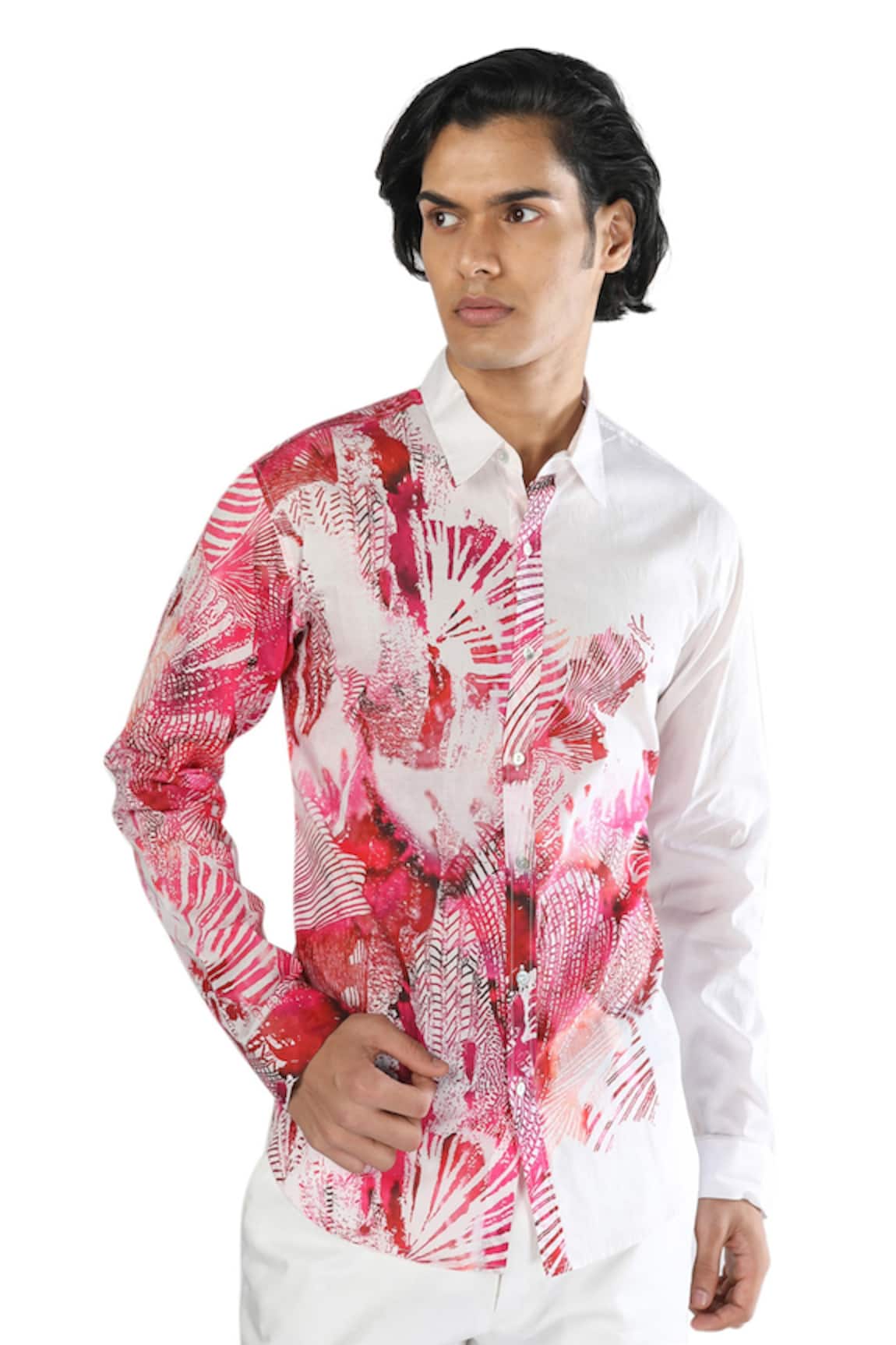 Rohit Gandhi + Rahul Khanna Tropical Print Cotton Shirt 