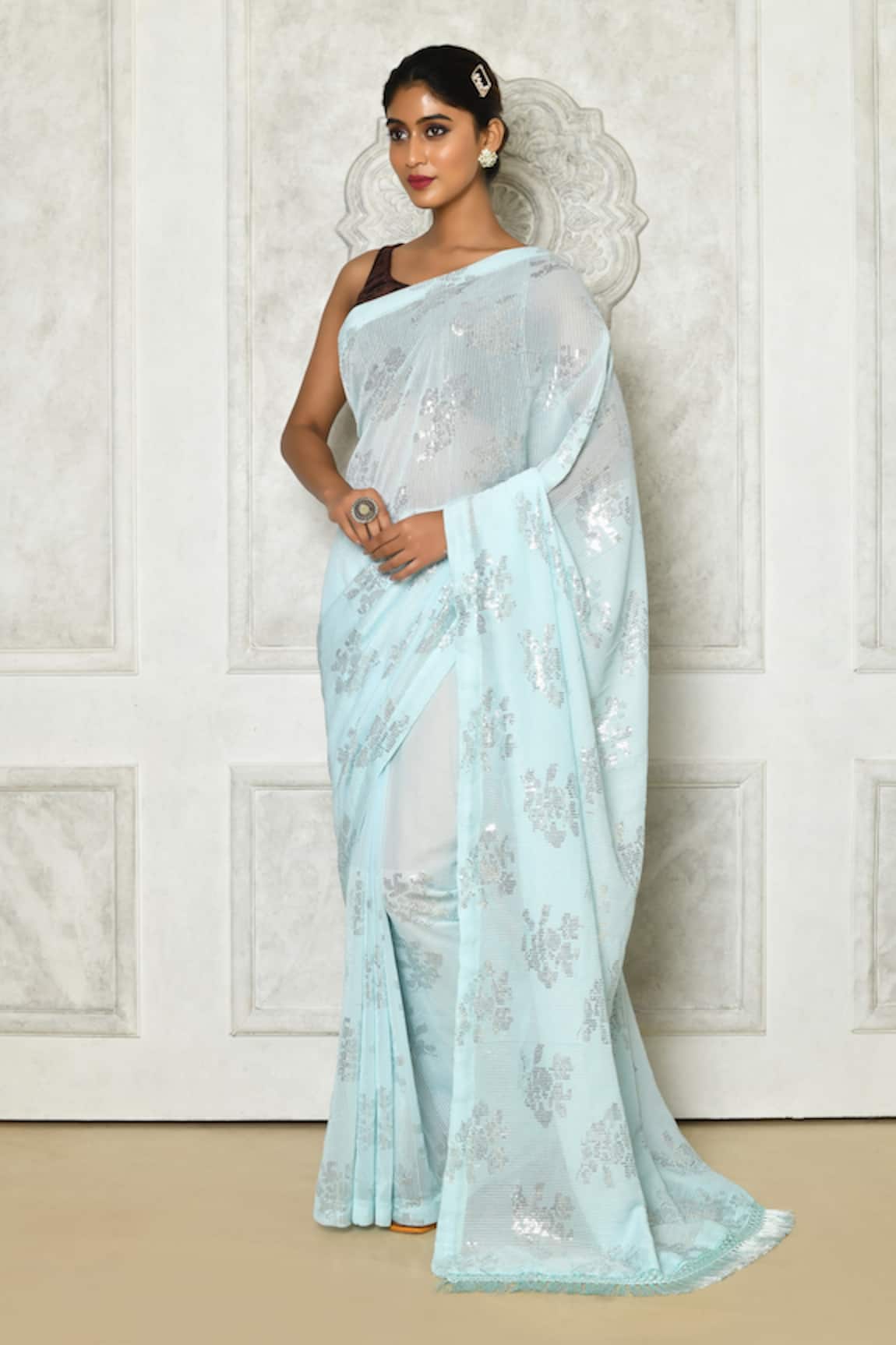 Nazaakat by Samara Singh Sequin Embroidered Abstract Pattern Saree