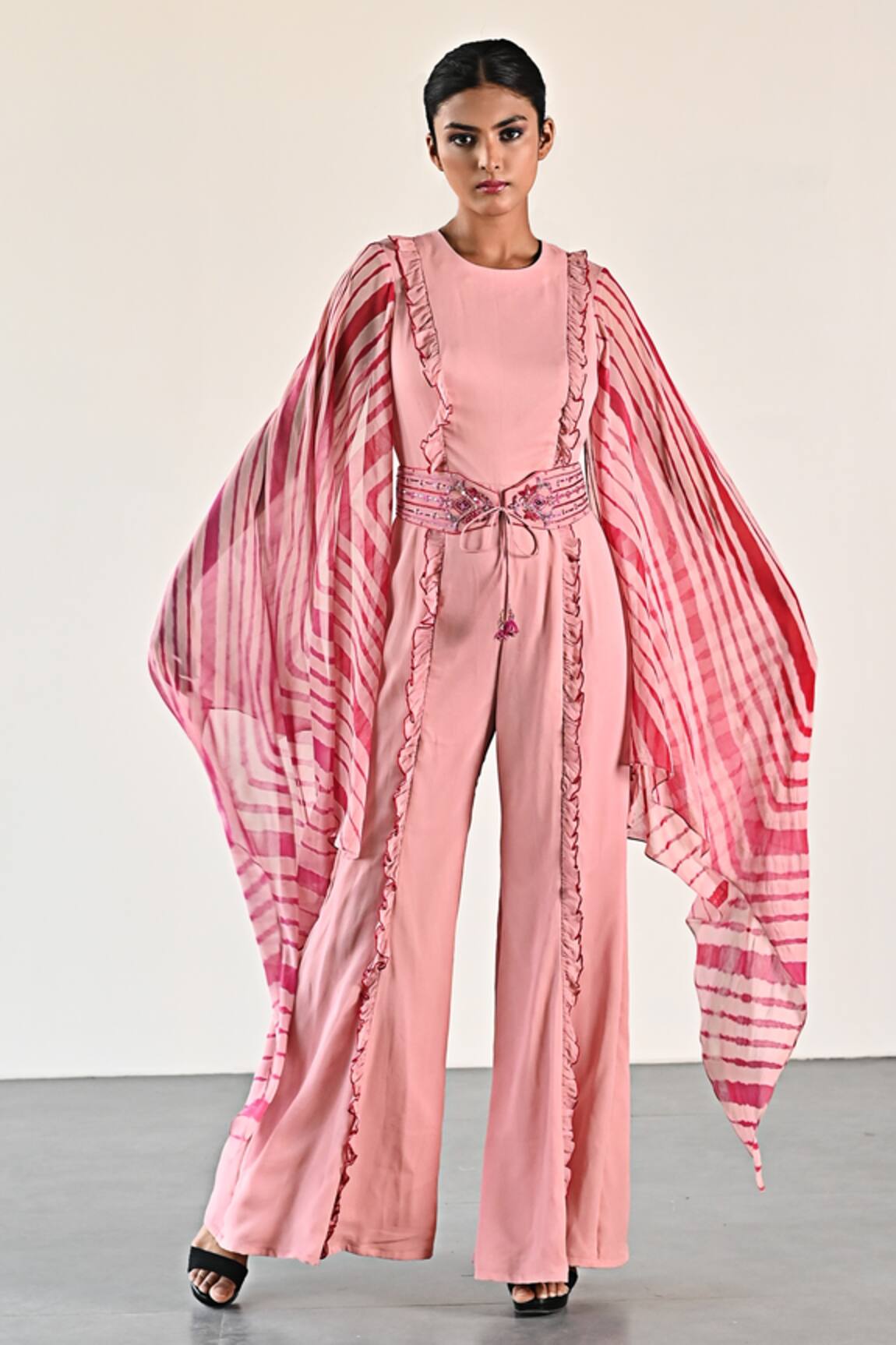 K-Anshika Leheriya Pattern Cape Sleeve Jumpsuit 