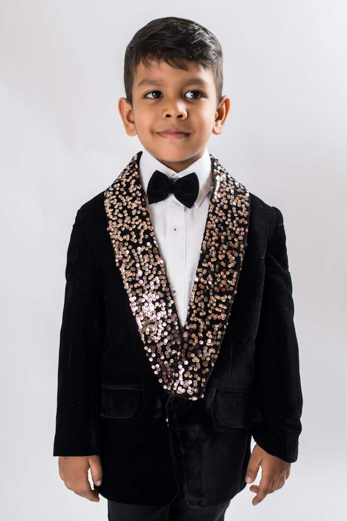 Lil Angels Black Velvet Sequin Embellished Blazer