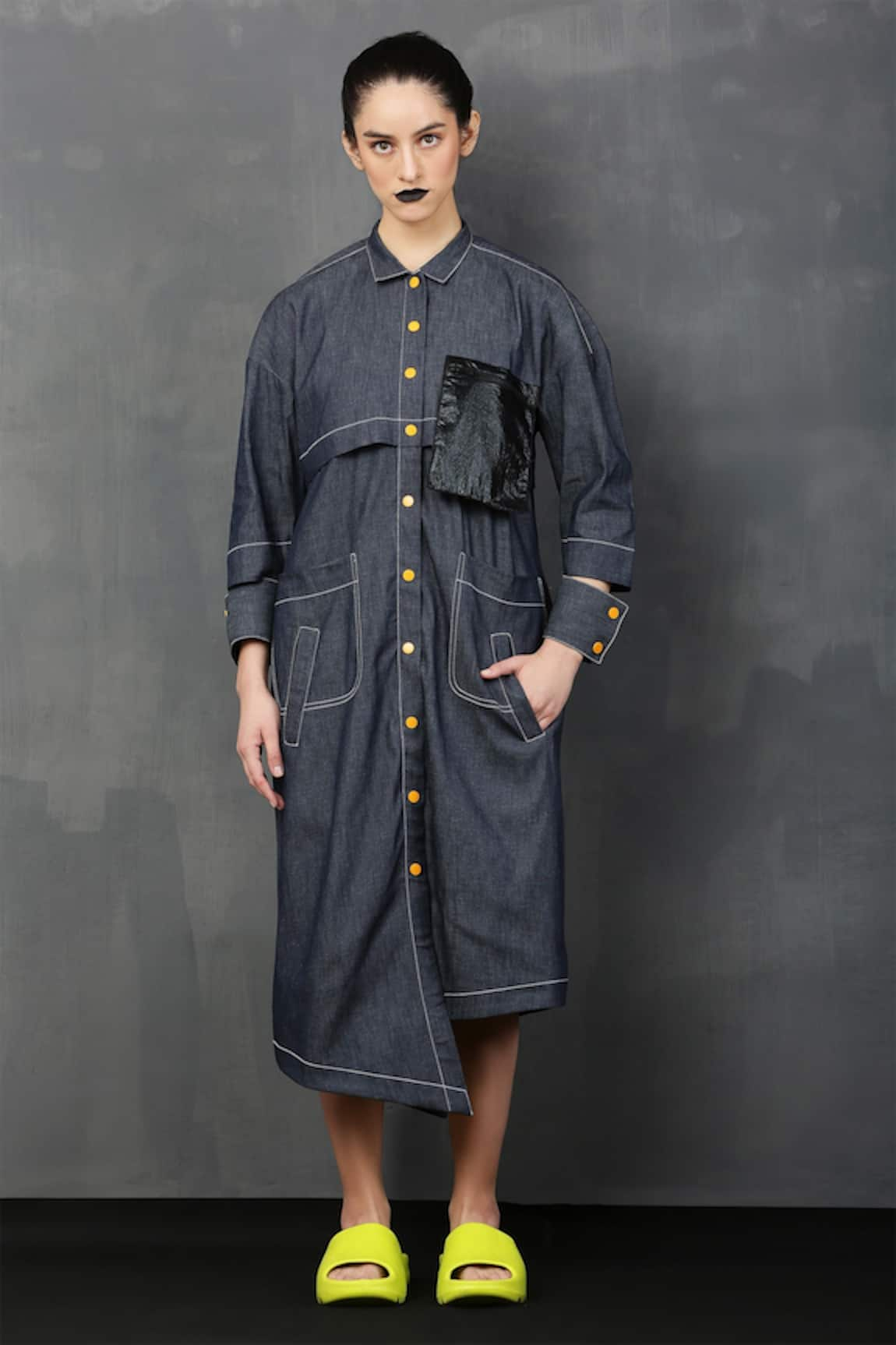 I am Trouble by KC Denim Boxy Rivet Lace Shirt Dress