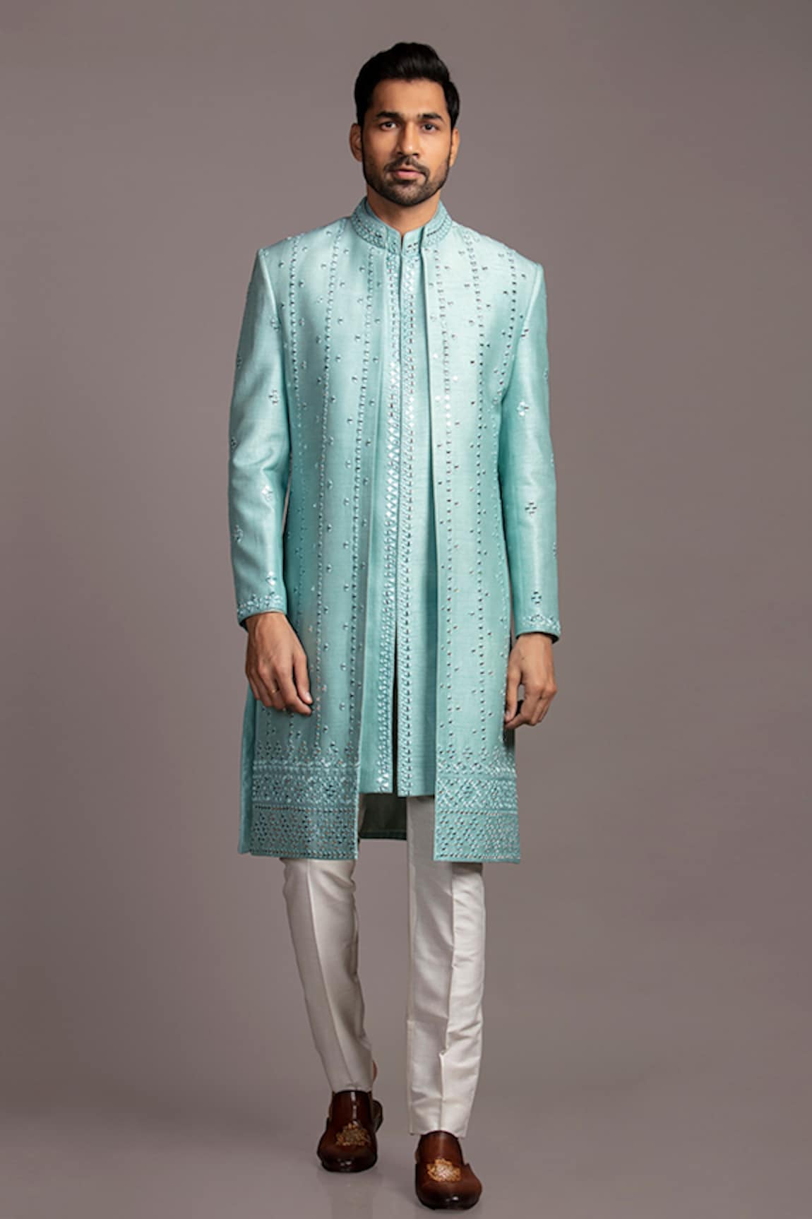 Jayesh Shah Mirror Embroidered A-Line Sherwani Set