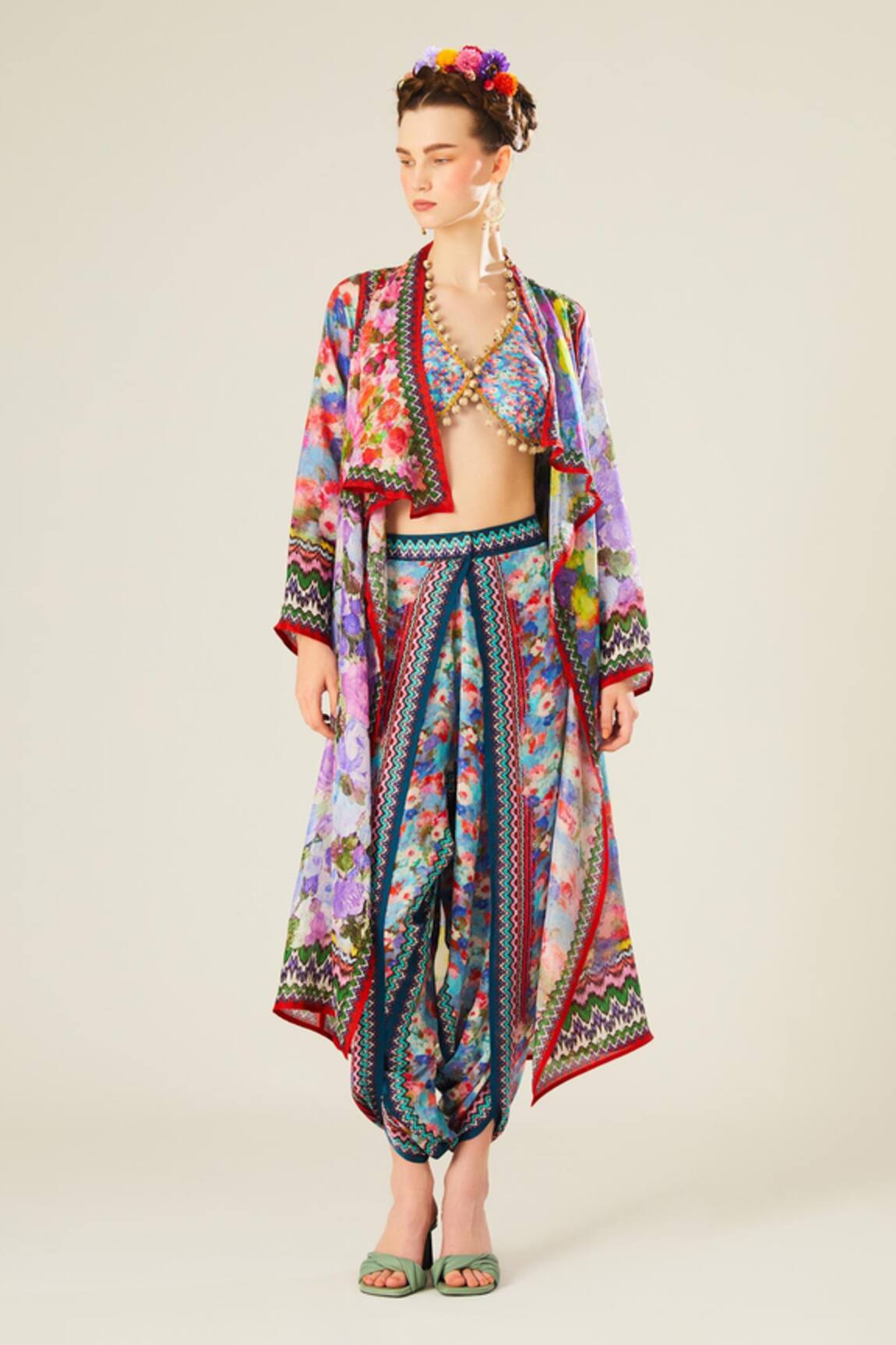 Rajdeep Ranawat Sonth Satin Botanical Print Dhoti Pant 