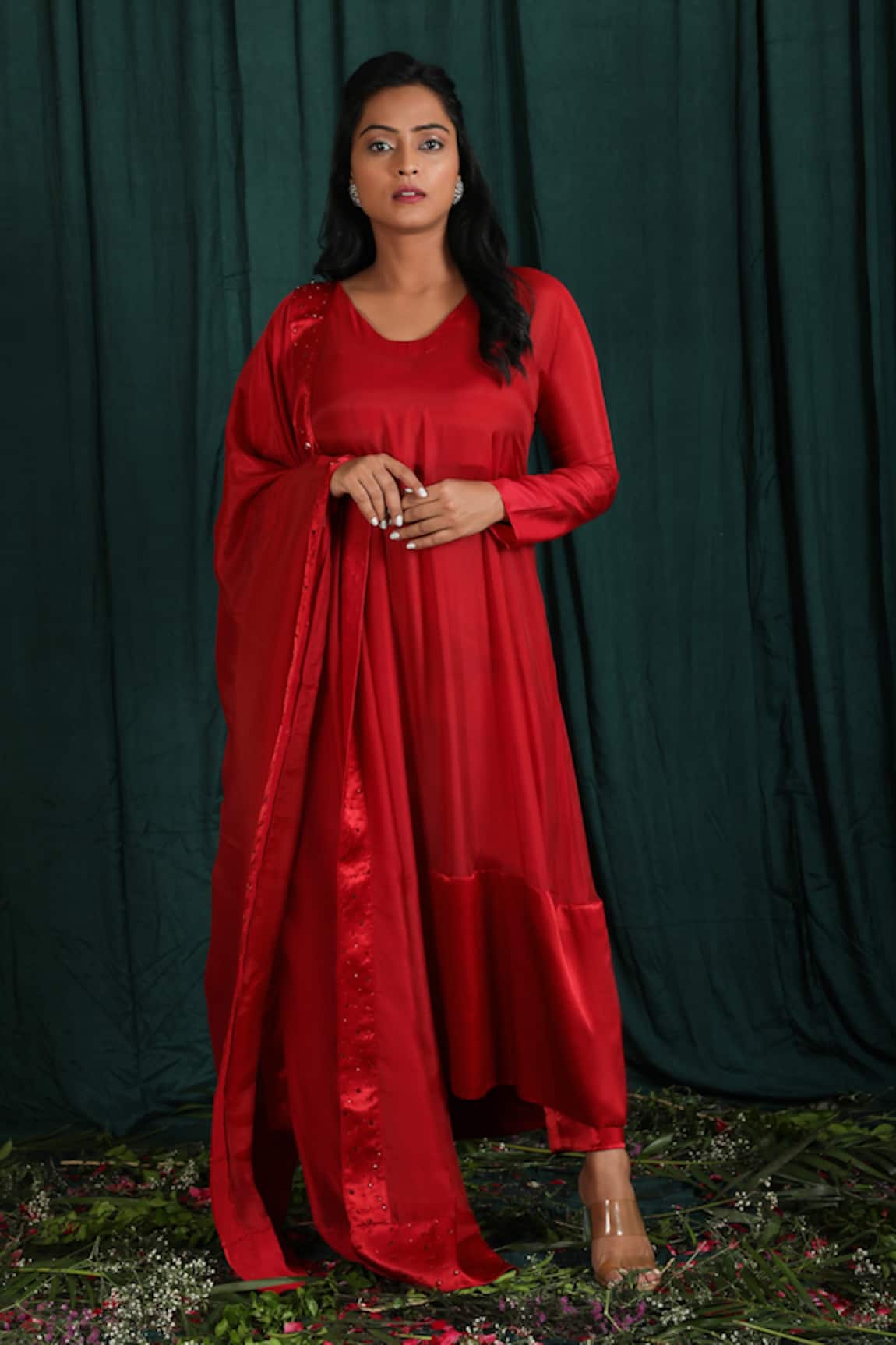 The Aarya Solid Anarkali Set With Embroidered Dupatta