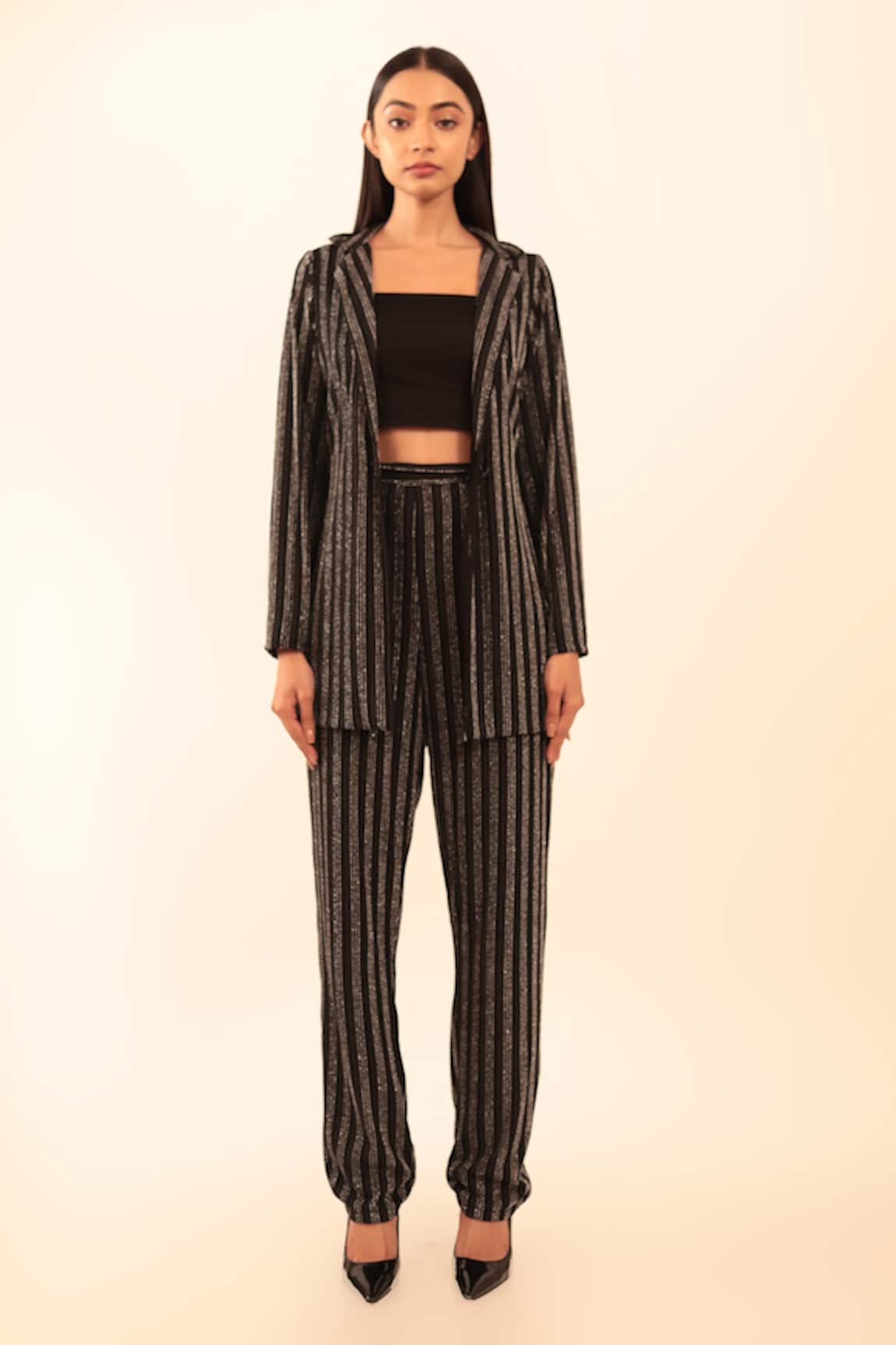Vanshika Agarwal Label Brooke Stripe Pattern Blazer & Pant Set 