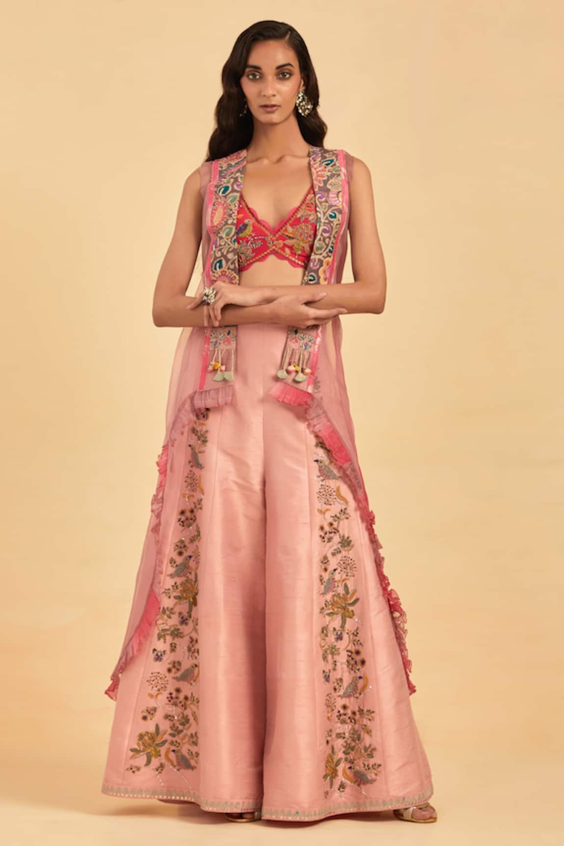Aum By Asit And Ashima Sheer Placement Embroidered Cape Sharara Set