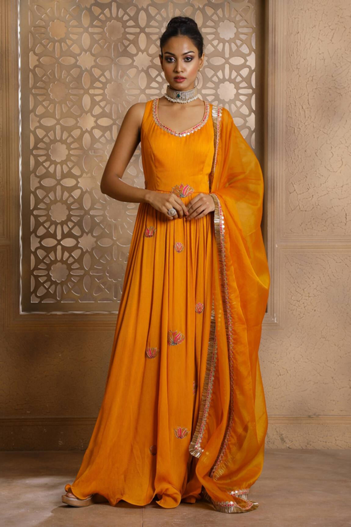 Omana By Ranjana Bothra Kamal Placement Embroidered Anarkali With Dupatta