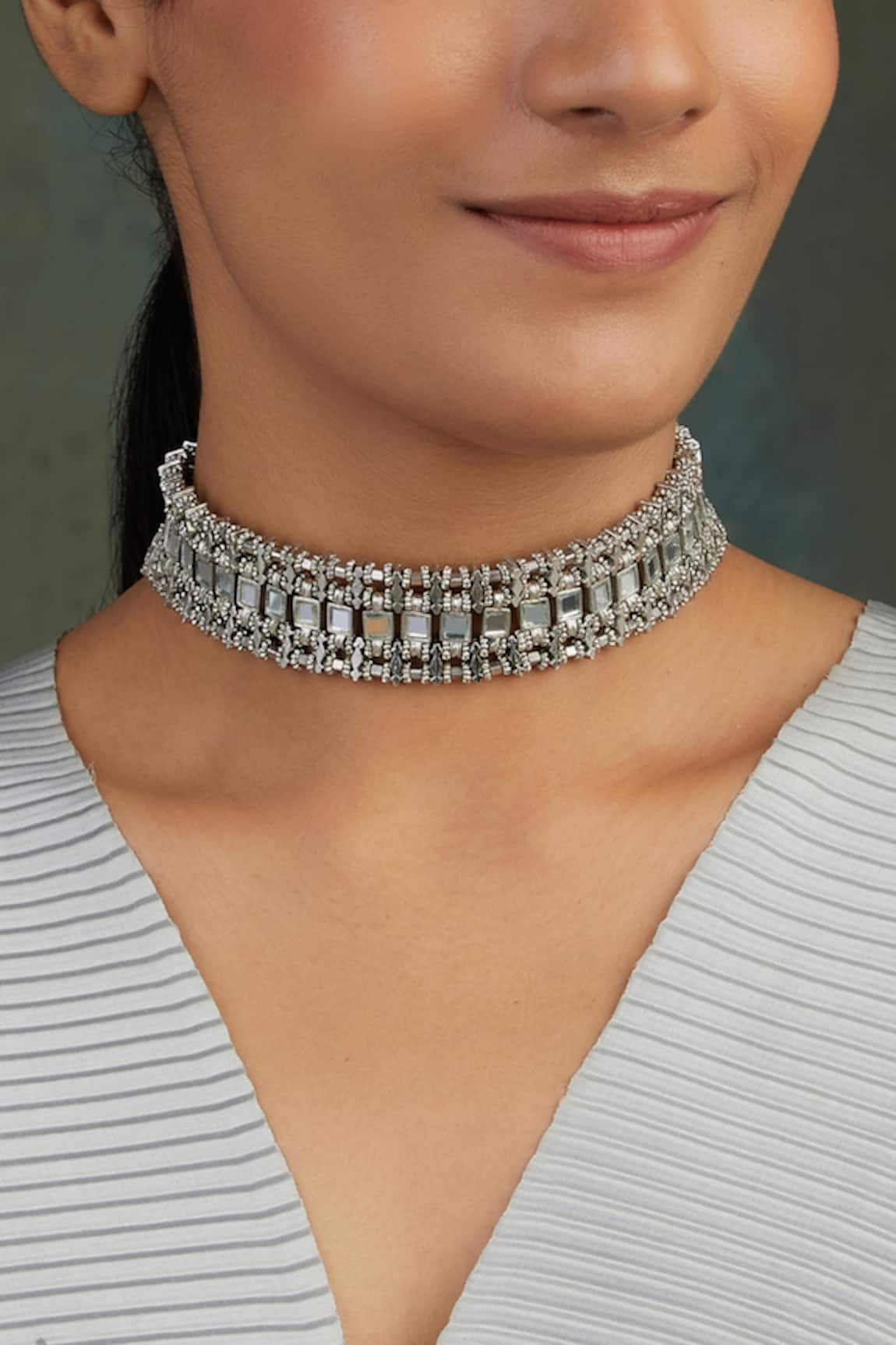 House Of Tuhina Teer Mirror Studded Choker