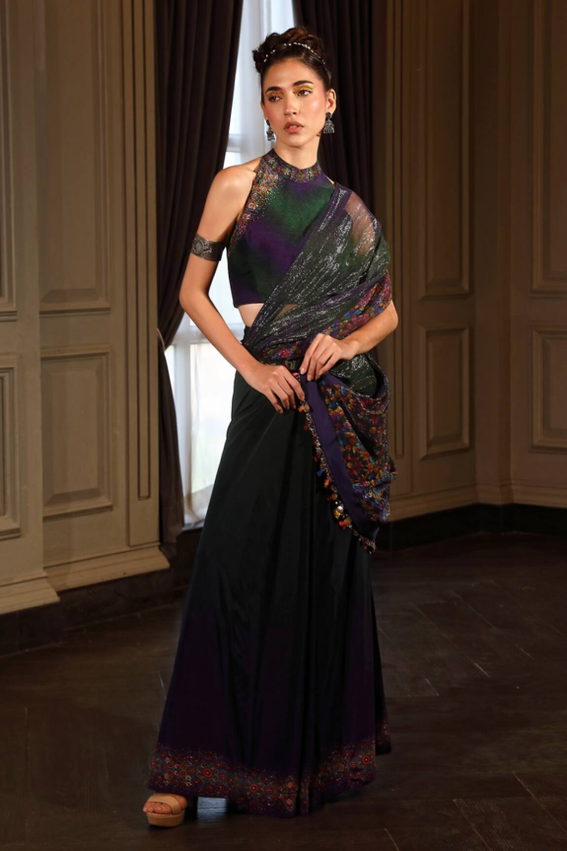 Shilpi Gupta Ombre Pre-Draped Saree With Halter Neck Blouse 