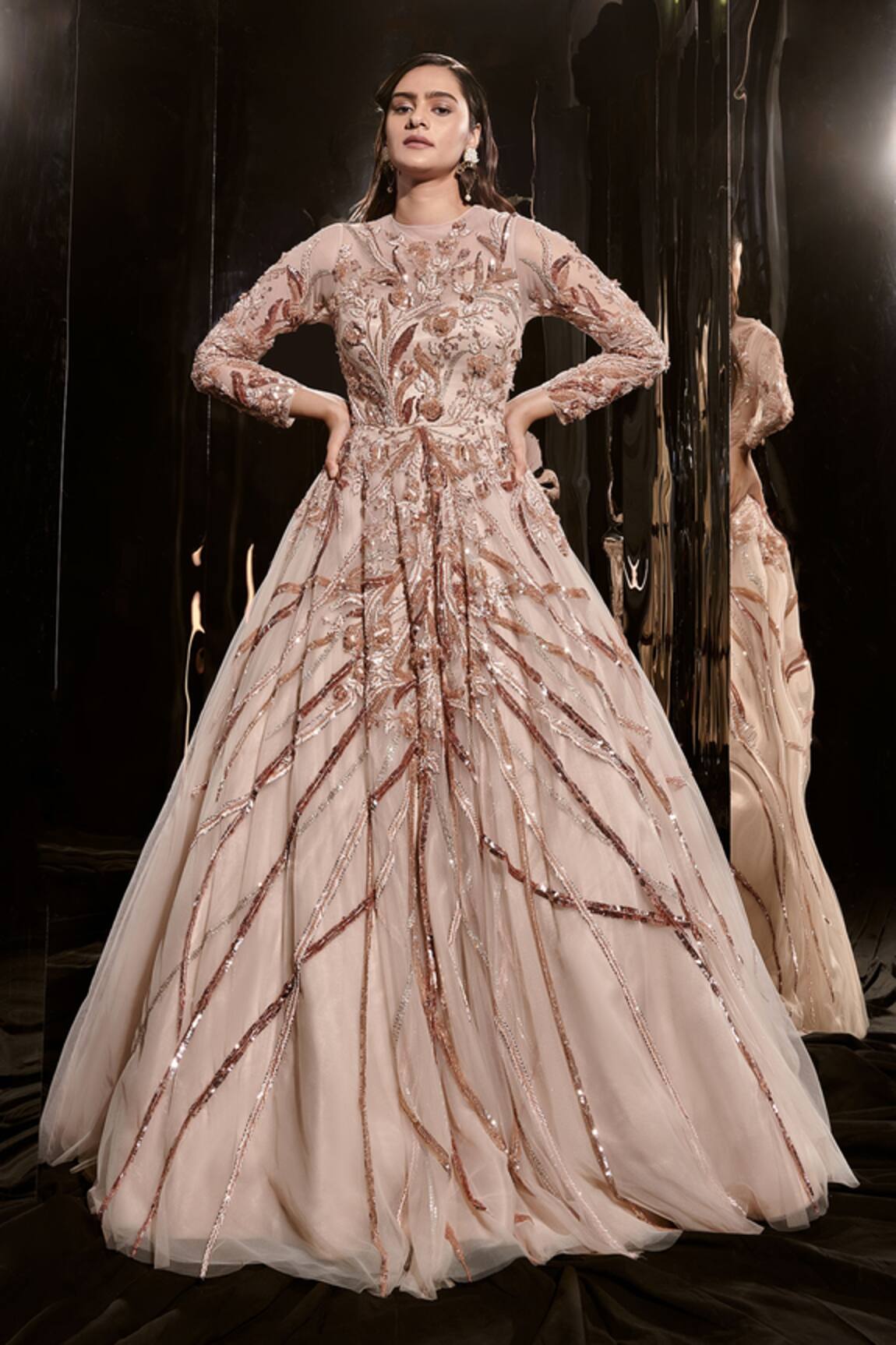 Masumi Mewawalla Floral Sequin Embroidered Gown