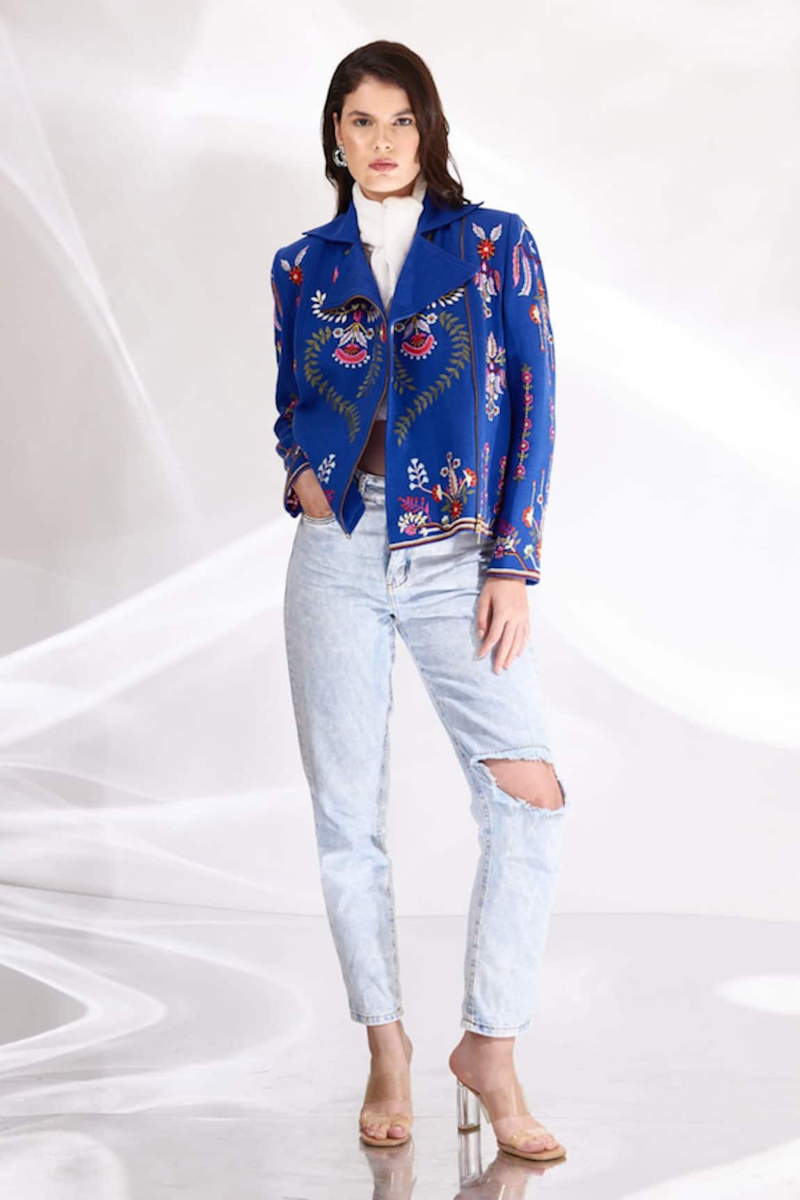 Betrue Floral Hand Embroidered Biker Jacket