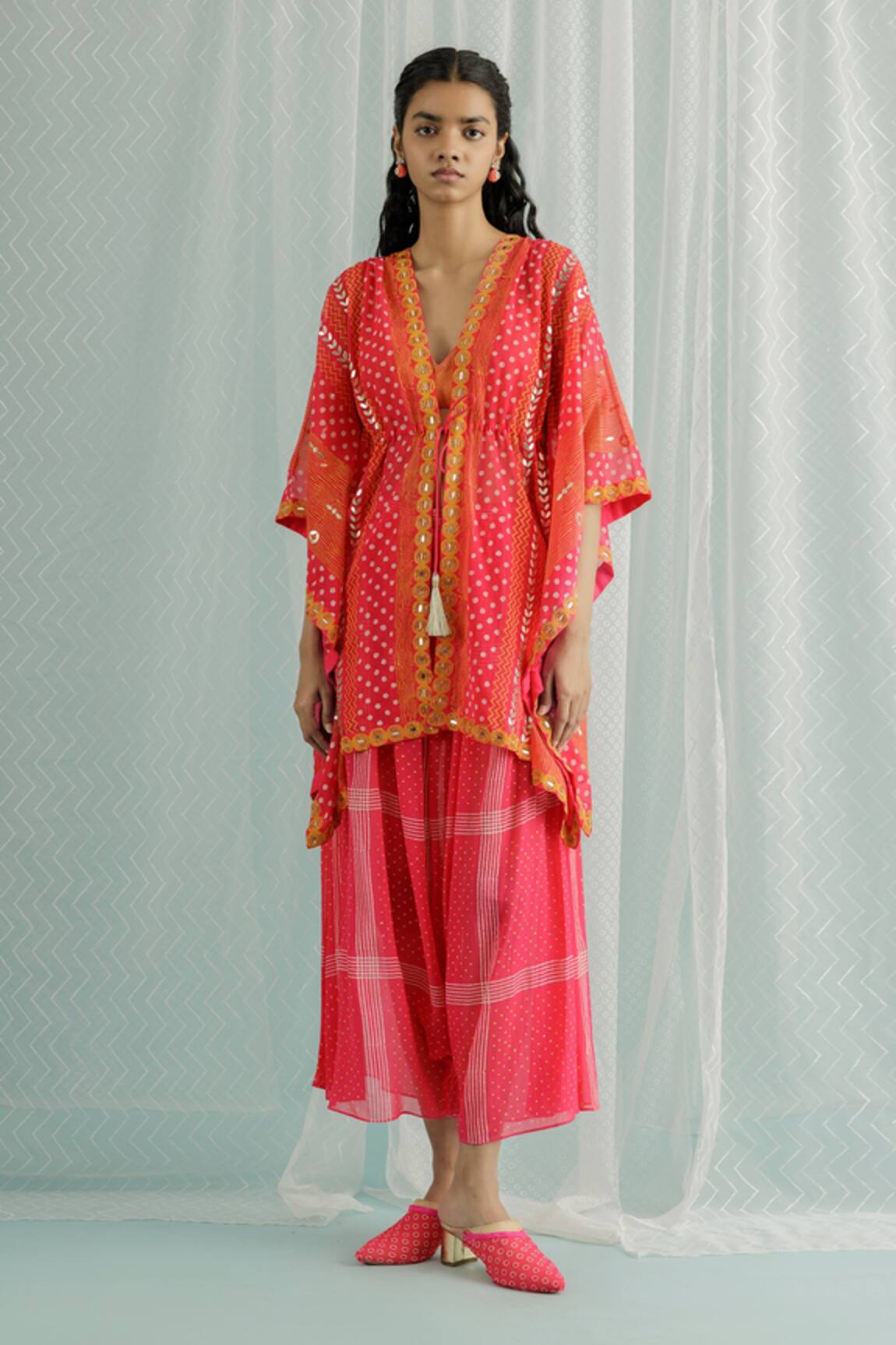 Surbhi Gupta Shazi Block Print Short Kaftan Trouser Set