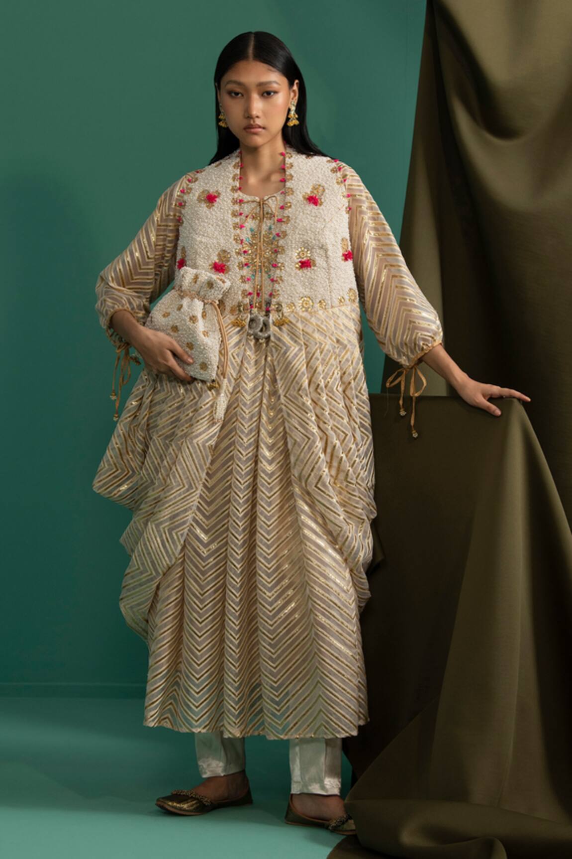 5elements Chevron Pattern Anarkali With Pant