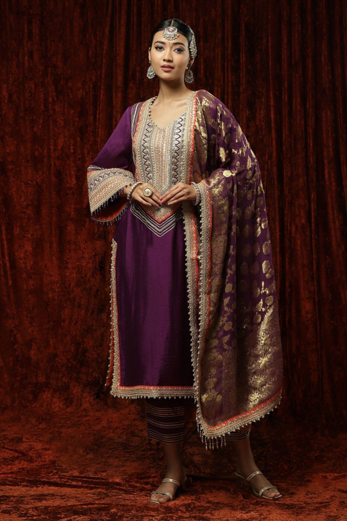SHIKHAR SHARMA Silk Chanderi Full Sleeve Kurta Pant Set 
