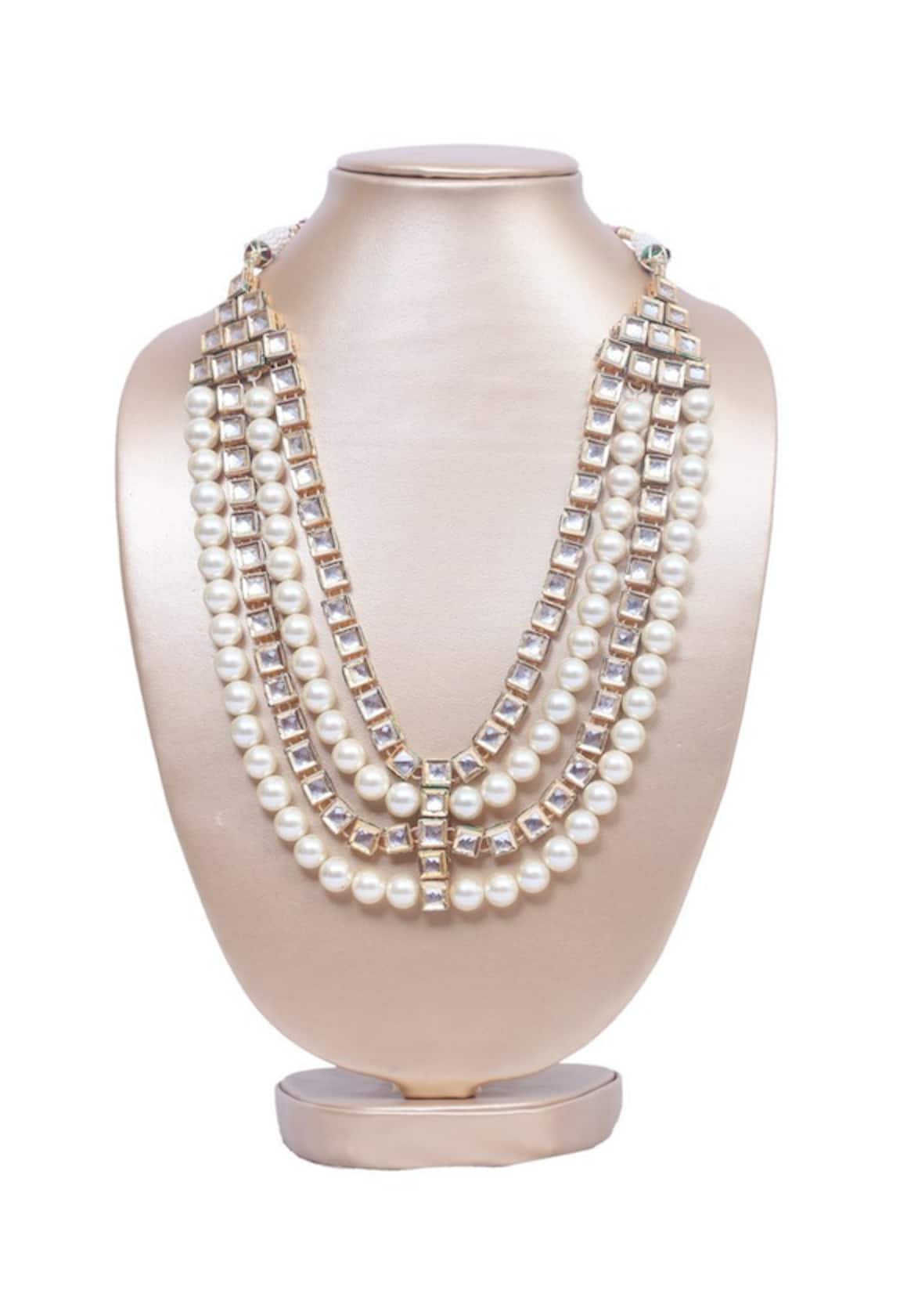 Just Shradhas Layered pearl and square kundan necklace