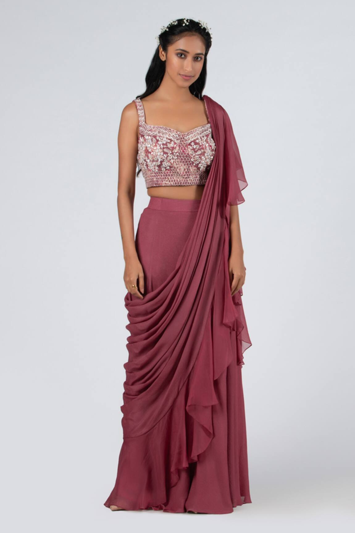 Suruchi Parakh Ruffle Pre-Draped Saree With Blouse