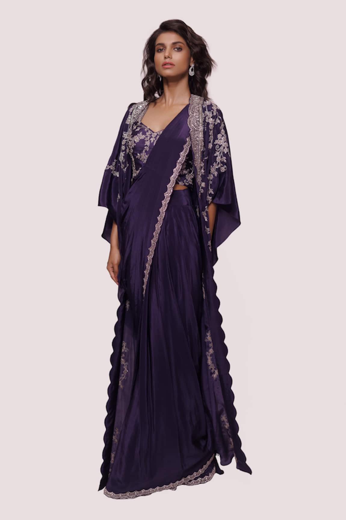 Onaya Pre-Draped Saree With Border Embroidered Jacket
