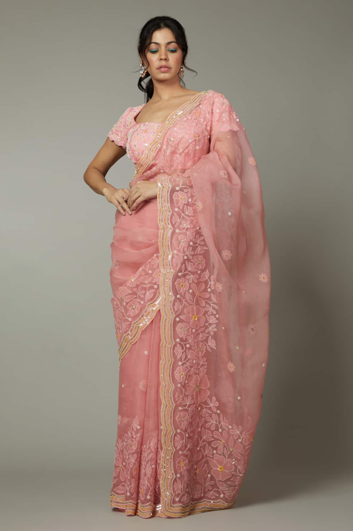 I Am Design Candy Floss Embroidered Saree Set