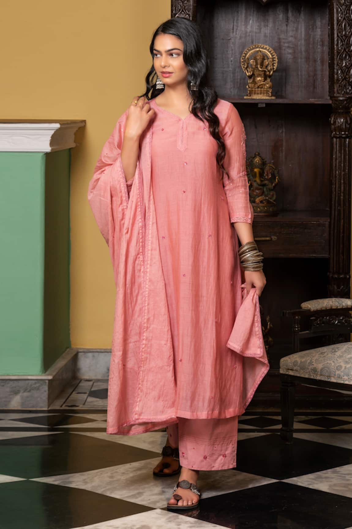 Yati Zardosi Embroidered A-Line Kurta Set