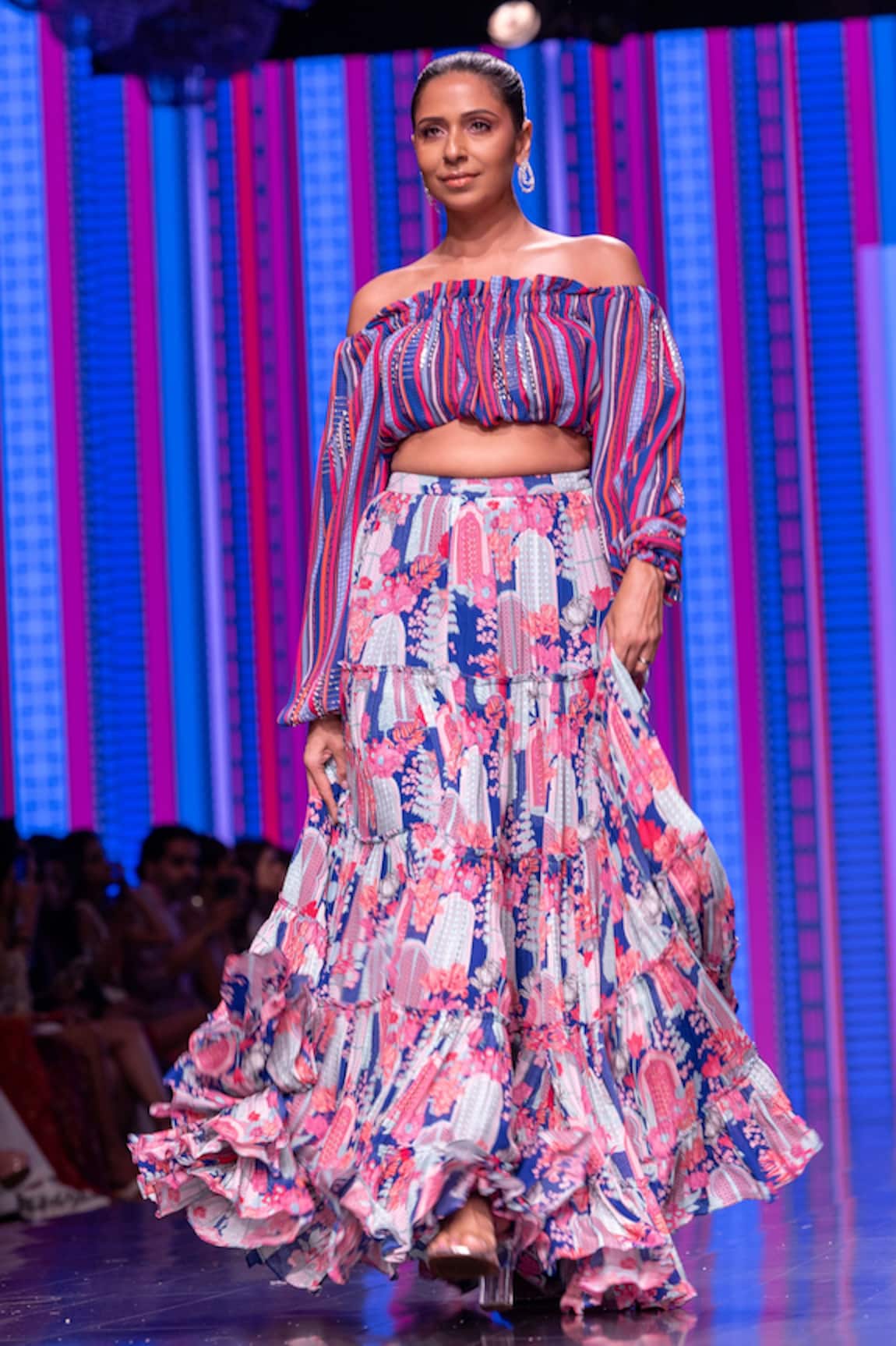 Krisha Sunny Ramani Printed Off-Shoulder Blouse & Skirt Set 