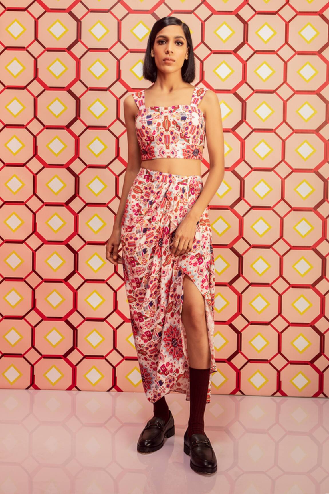 Betrue Kashan Print Draped Skirt 