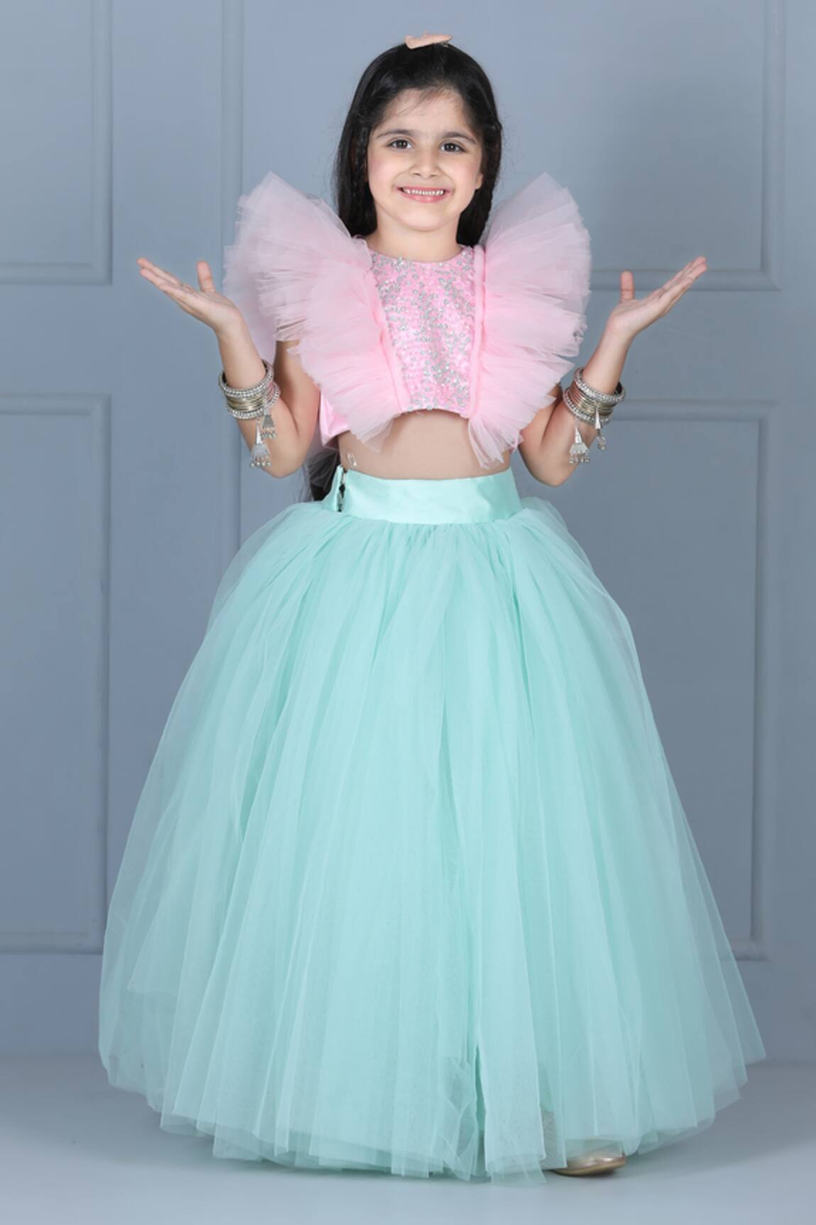 The Little Celebs Frill Detail Crop Top & Skirt Set 
