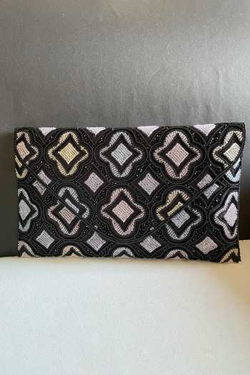 Kreivo By Vamanshi Damania Embellished Black Silk Clutch Bag
