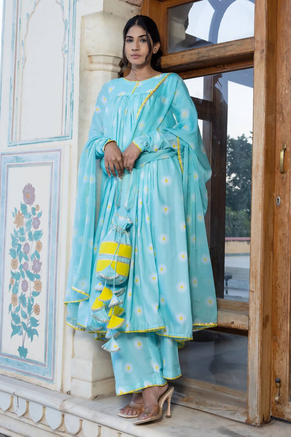 Pomcha Jaipur Daylilly Floral Print Anarkali Pant Set