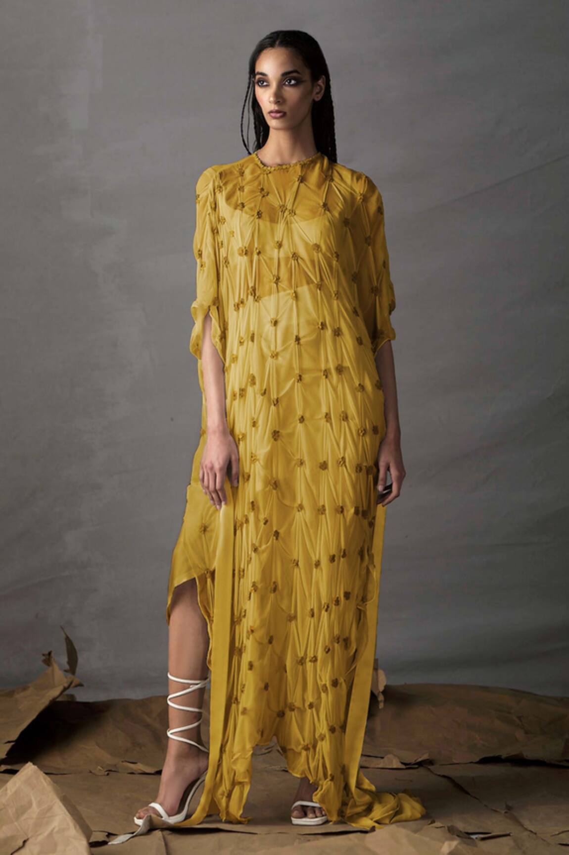 AK-OK Embroidered Slip Dress With Top Skirt Set 