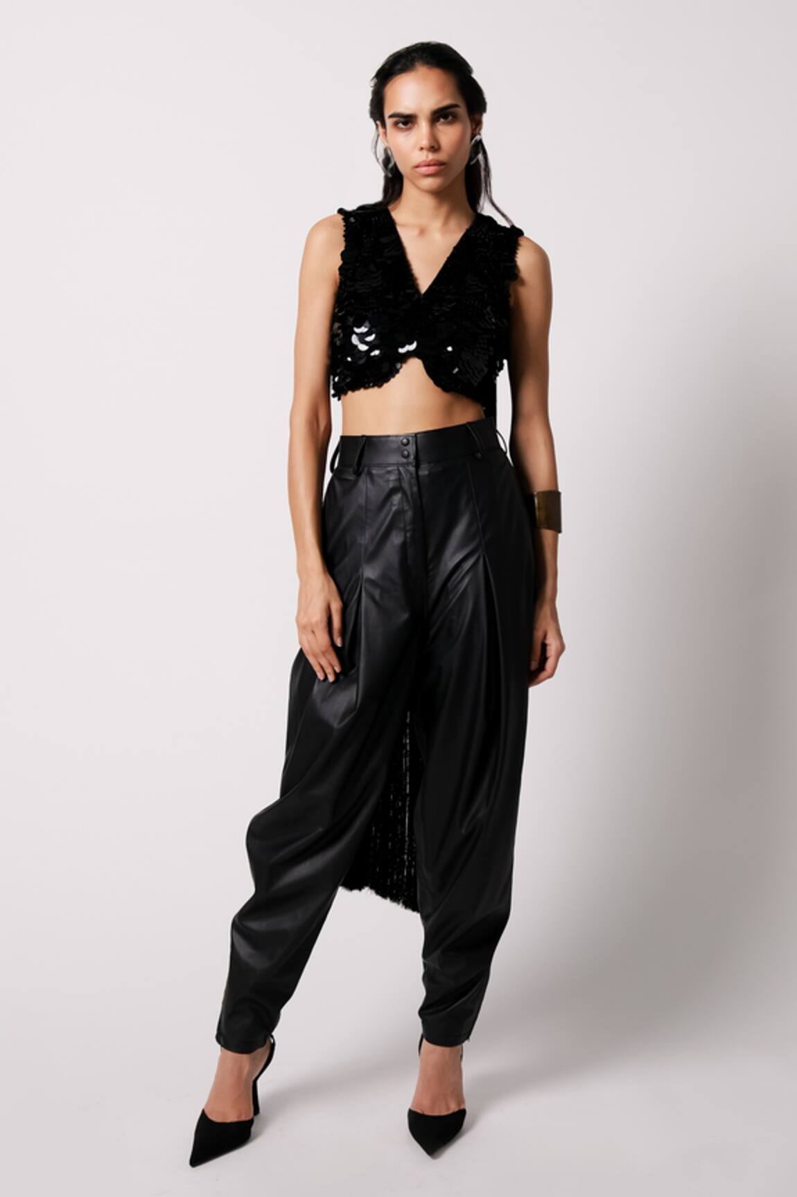 431-88 By Shweta Kapur Leather Cargo Pant 