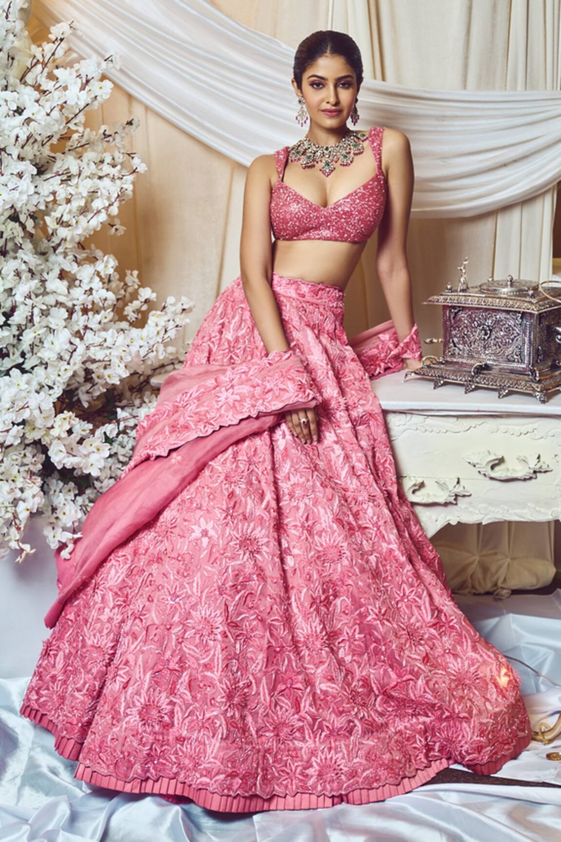 Varun Chakkilam 3D Floral Embroidered Bridal Lehenga Set
