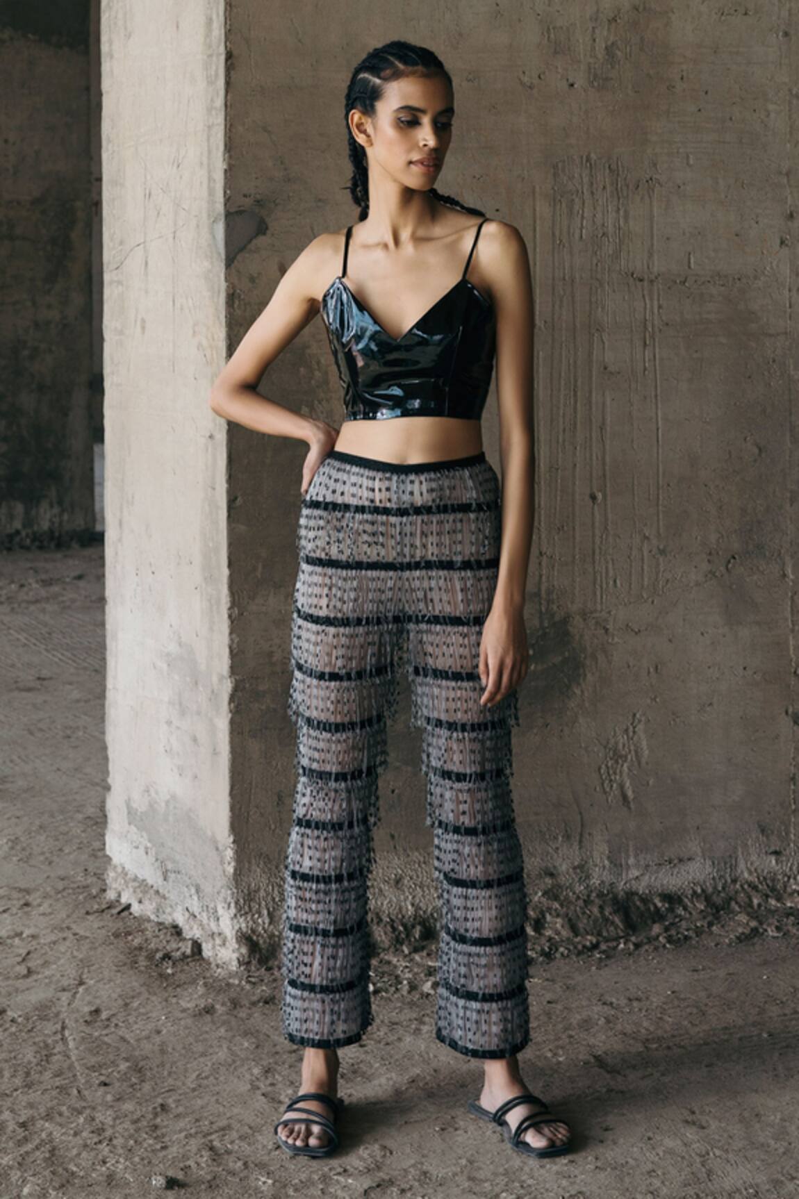 AKHL Gathered Fringed Trousers 