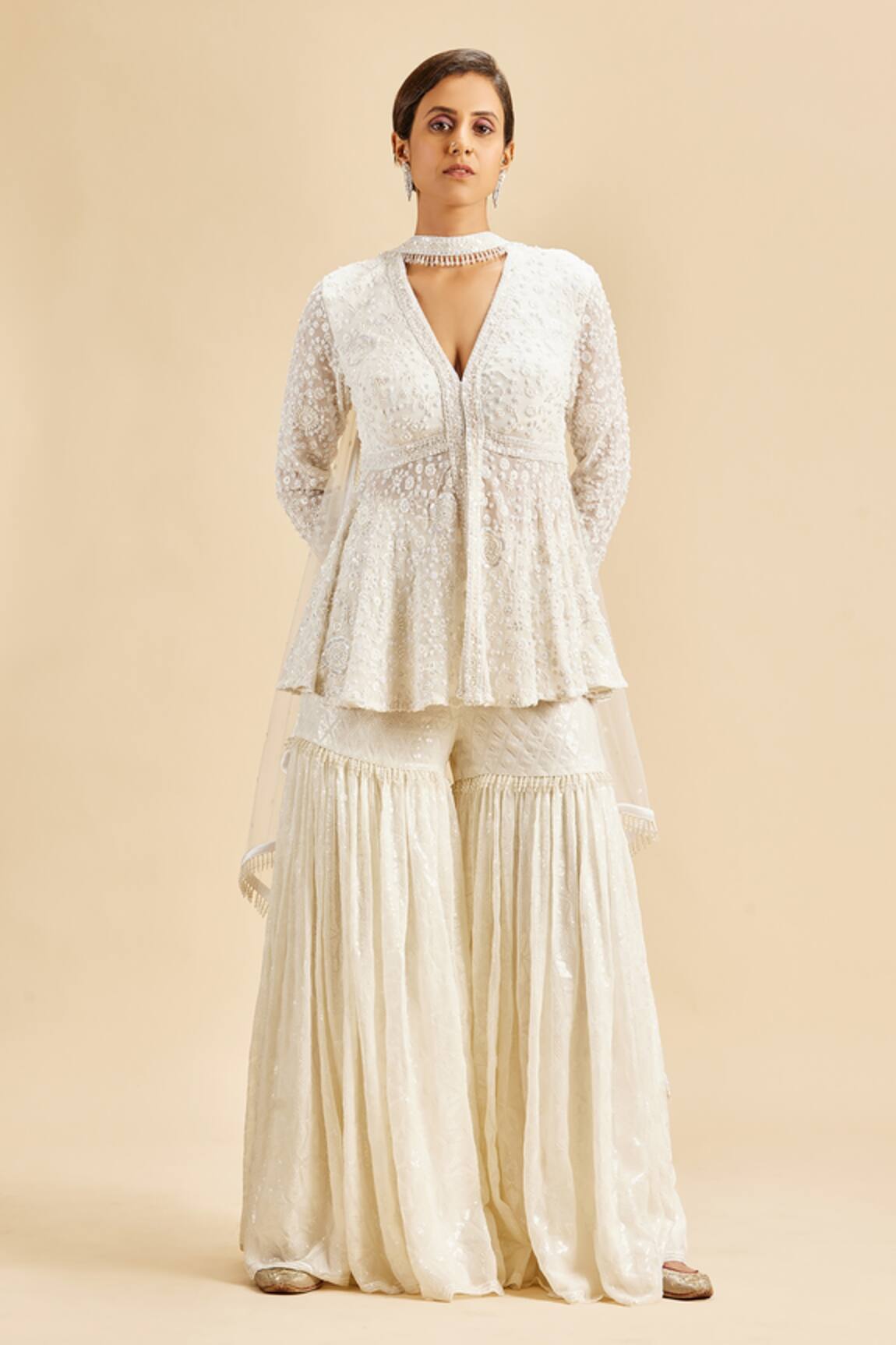 Nitika Gujral Floral Embroidered Peplum Top Gharara Set