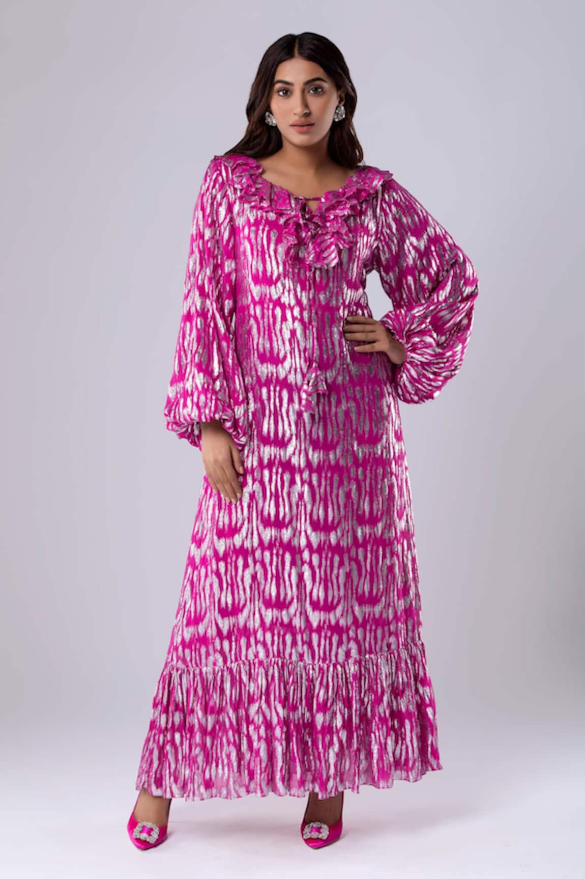 Tangerine Tiger Metallic Pattern Kaftan 