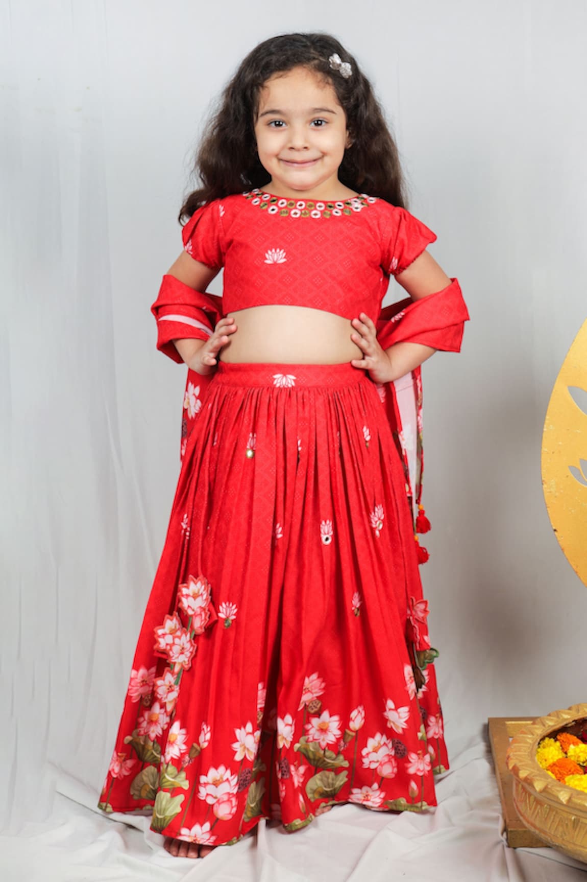 Vivedkids Lotus Pichwai Print Lehenga Set