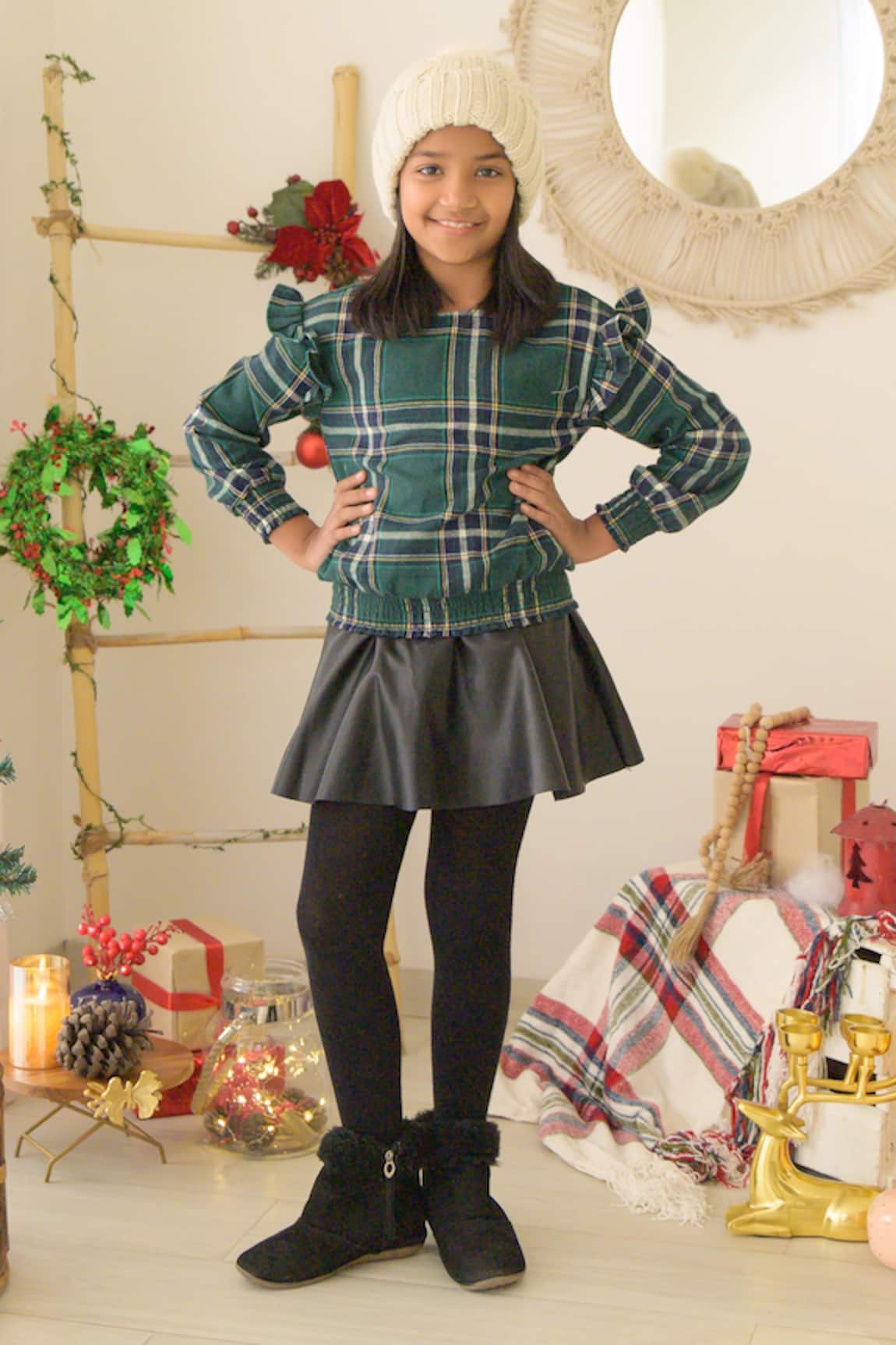 Fairies Forever Checkered Pattern Full Sleeve Top With Frill Detail