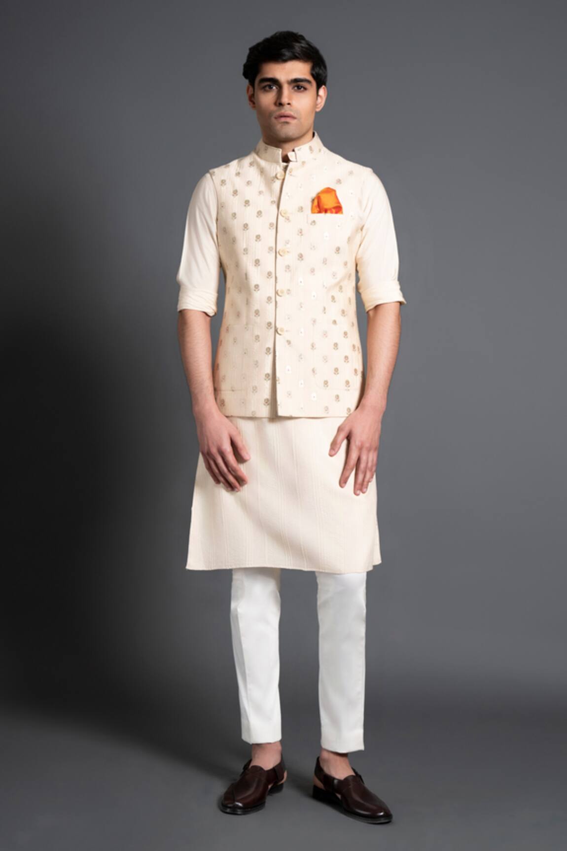 Raghavendra Rathore Jodhpur Chanderi Silk Kantha Work Waistcoat