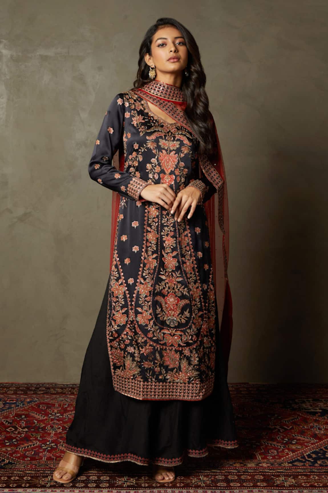 RI.Ritu Kumar Avena Floral Aari Embroidered Kurta Palazzo Set