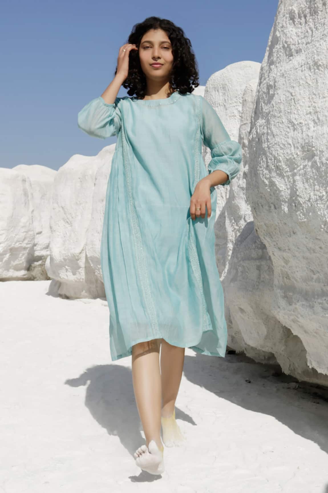 Tatwa Handloom Chanderi Placement Embroidered Dress 