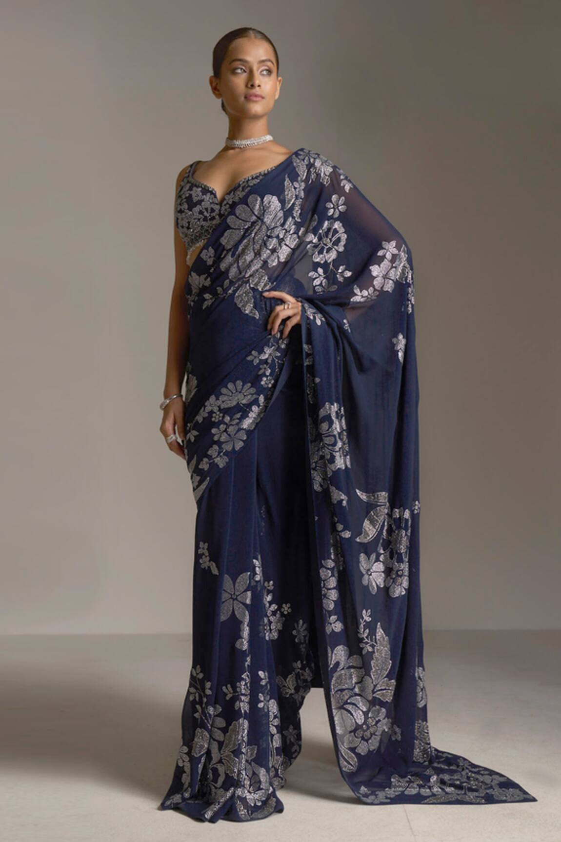 Seema Gujral Crystal Embroidered Saree With Blouse