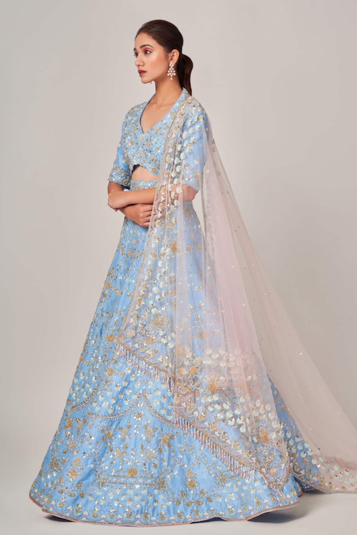 Tamaraa By Tahani Doris Floral Sequin Embellished Lehenga Set 