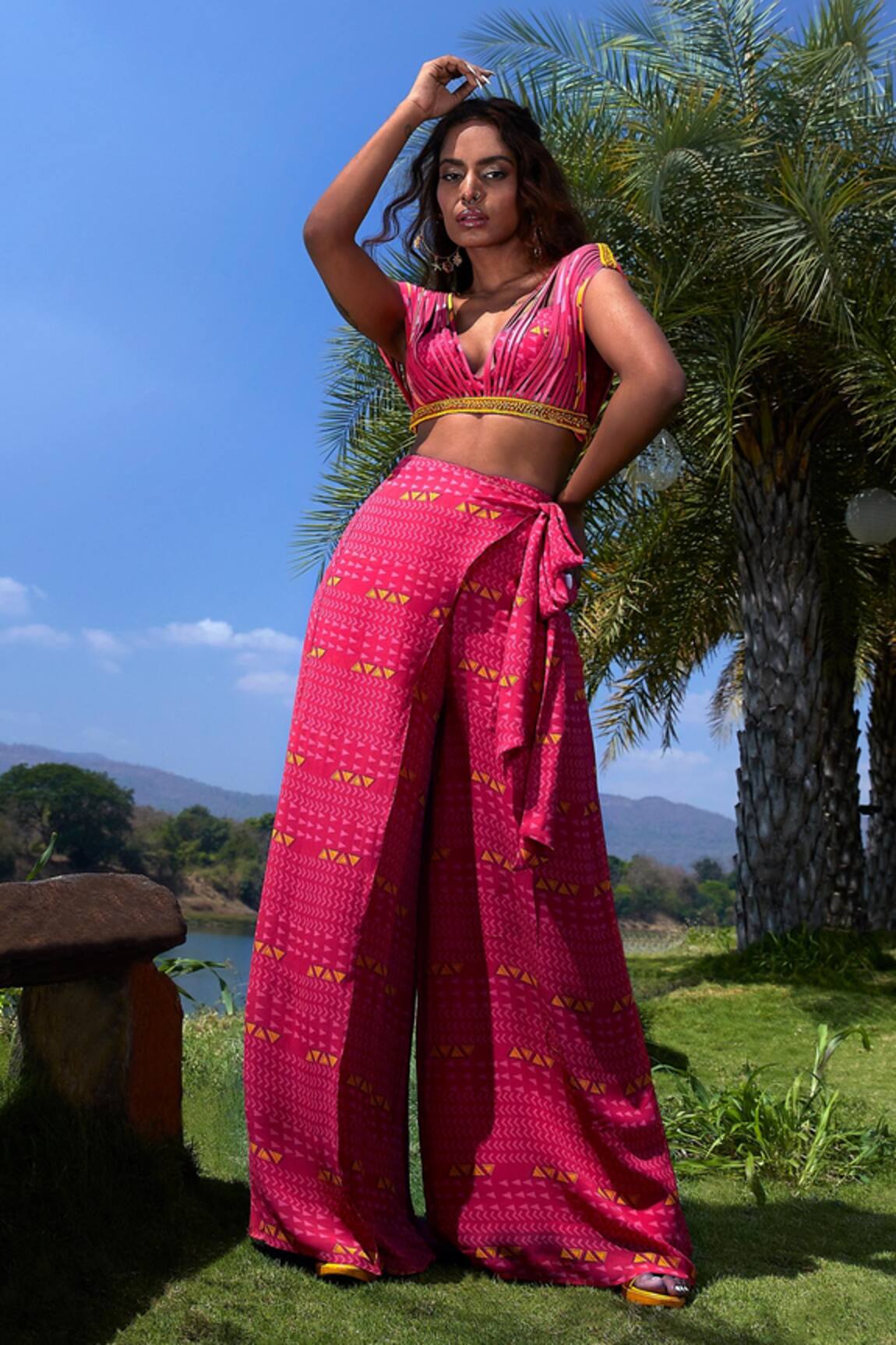 Babita Malkani Corded Top & Overlapped Pant Set