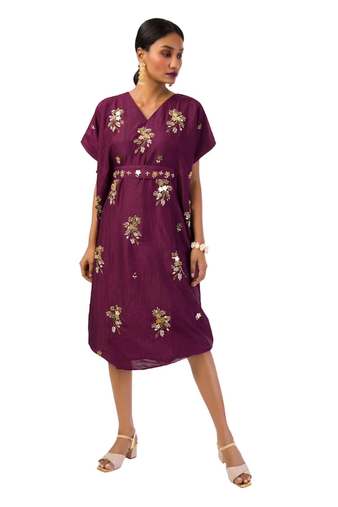 Meghna Shah Embroidered Kaftan Dress With Belt