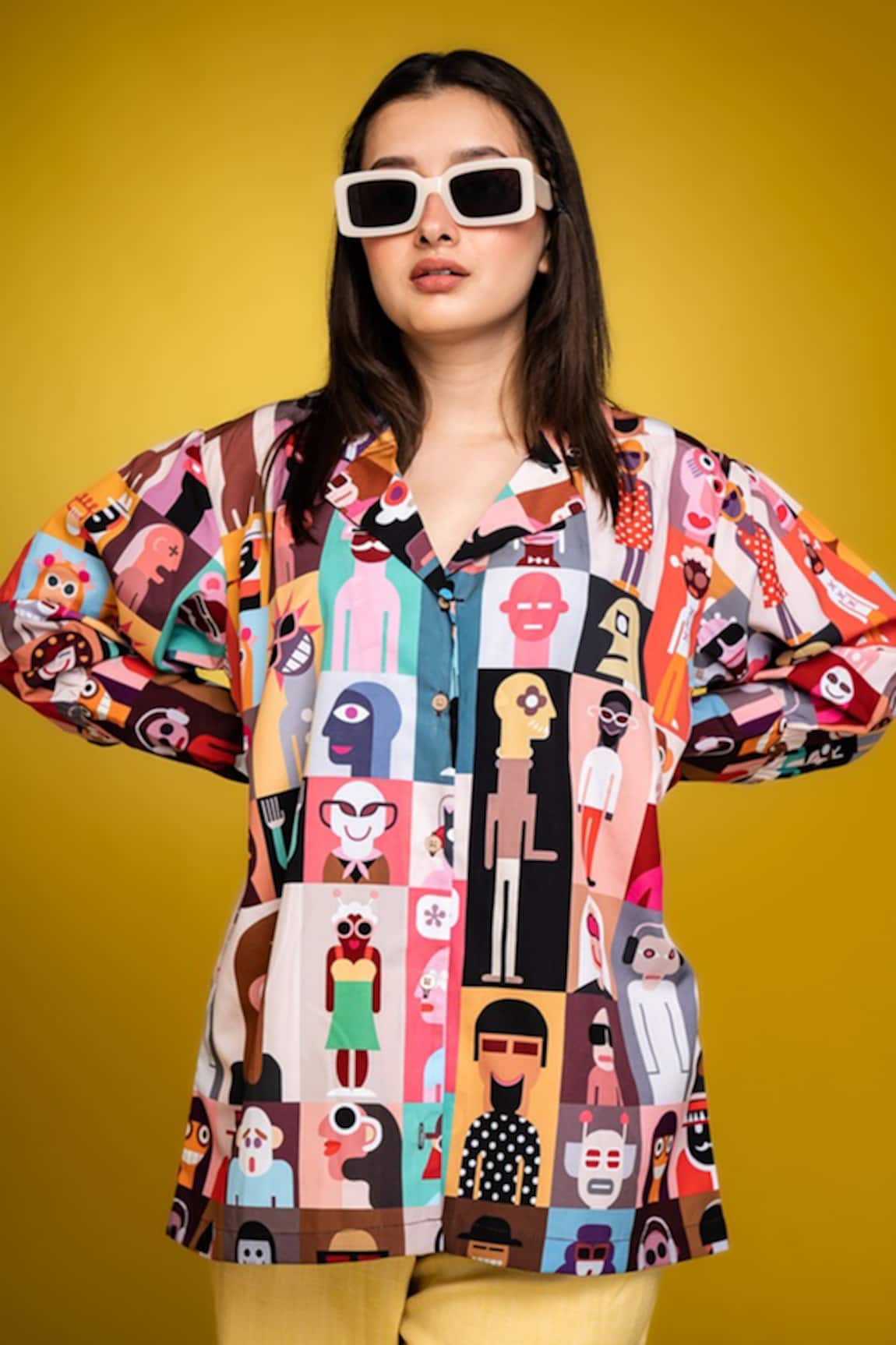 FUGA Play All Day Abstract Face Print Oversized Shirt